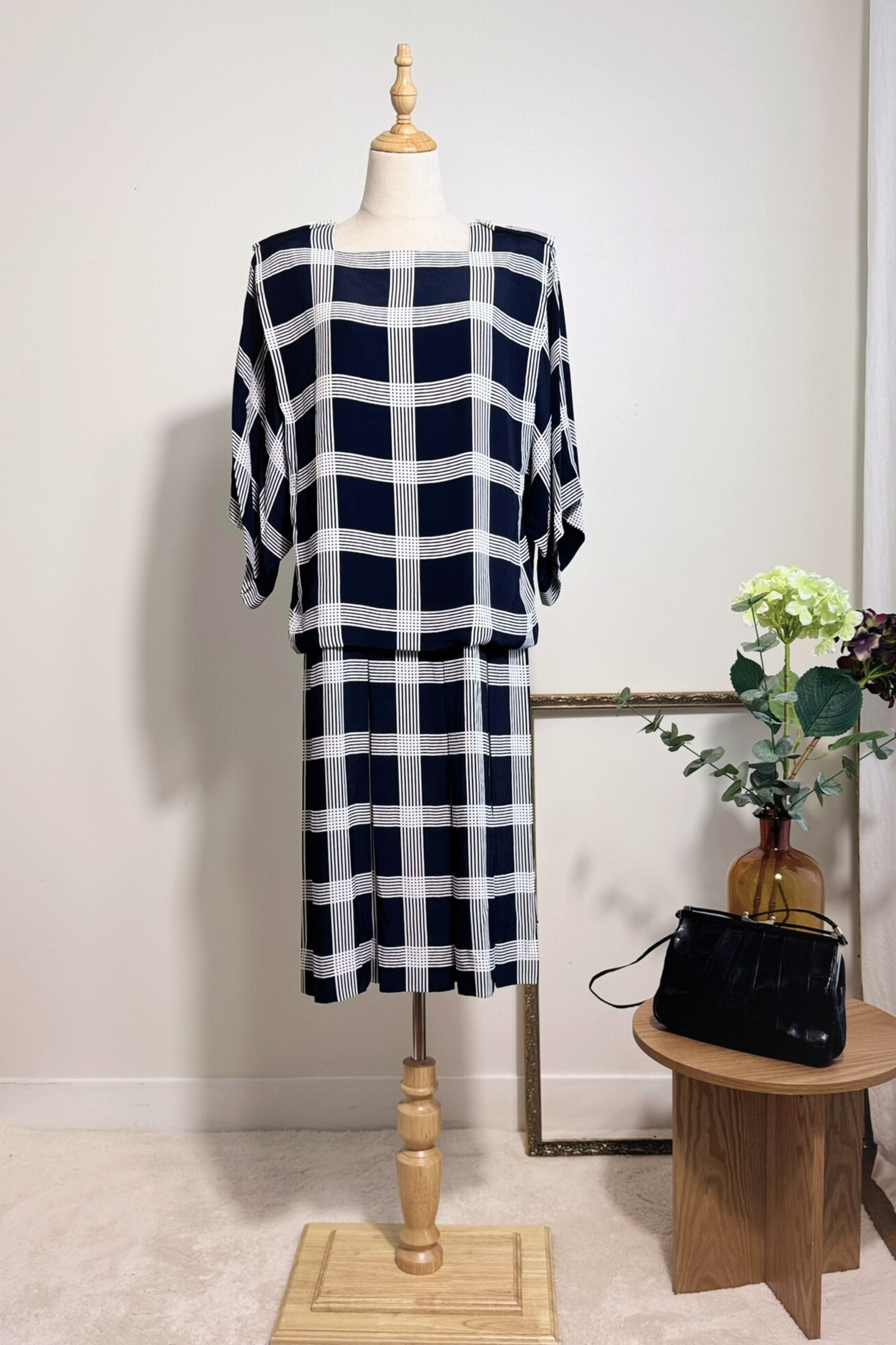 Robe midi à carreaux marine