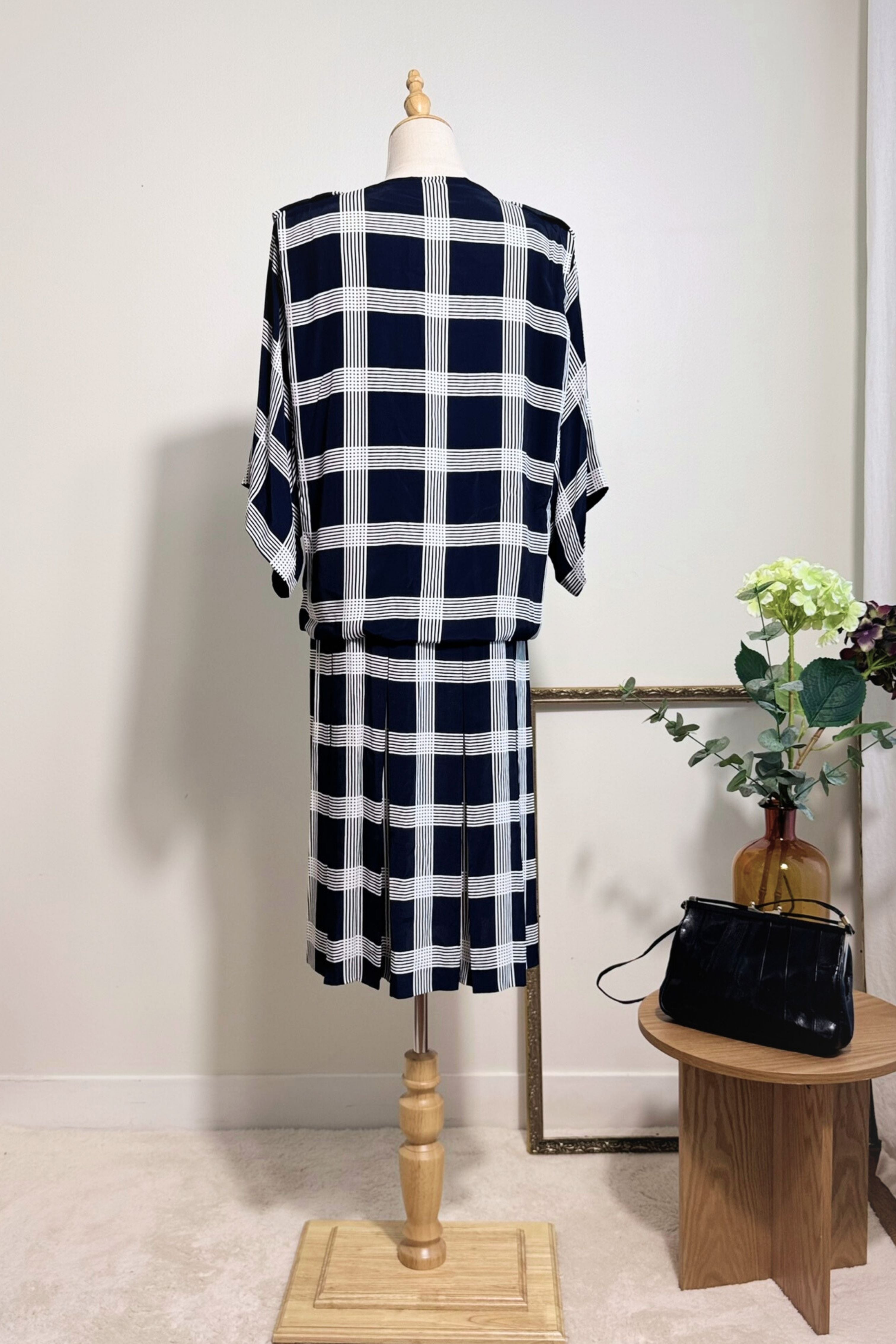 Robe midi à carreaux marine