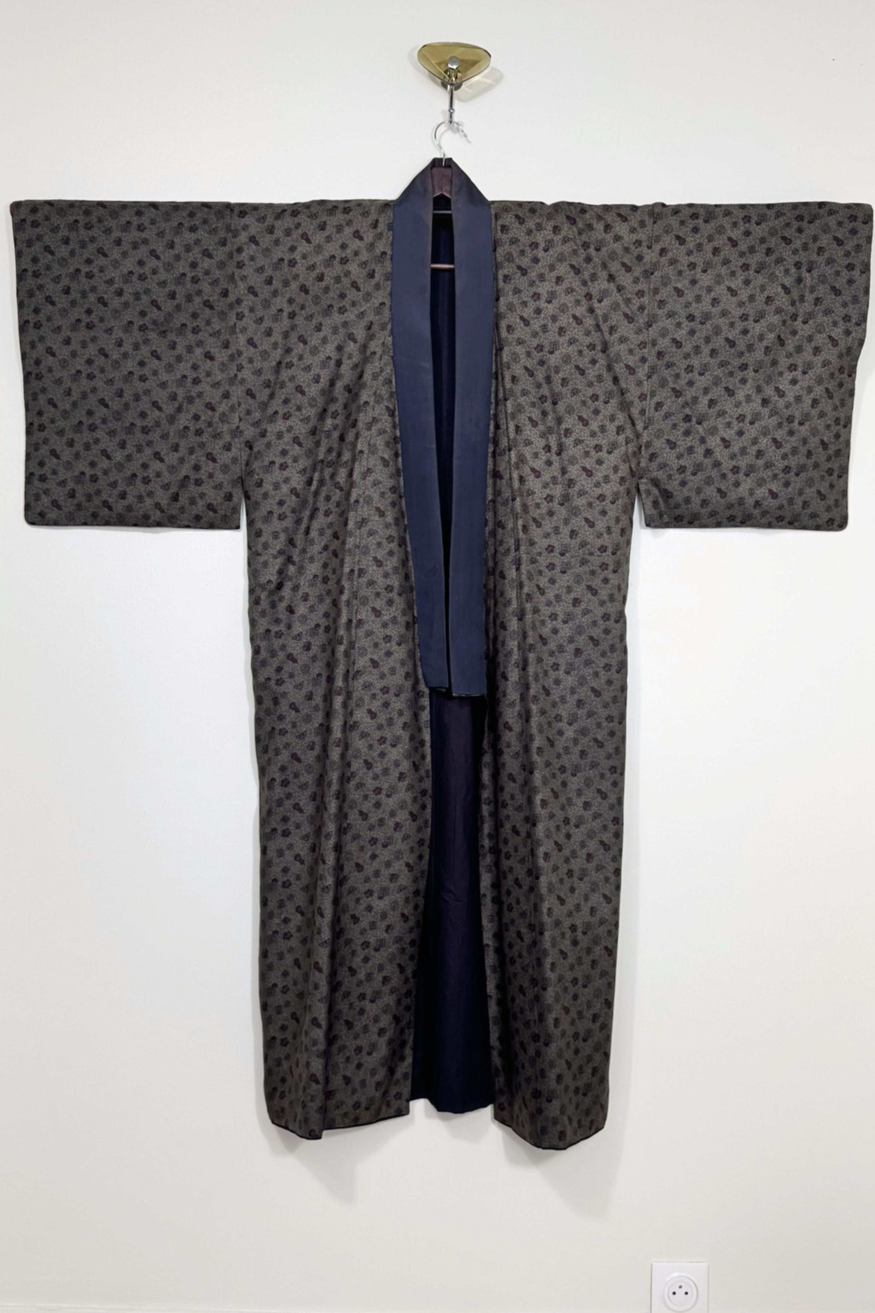 Kimono long en soie à motifs japonais