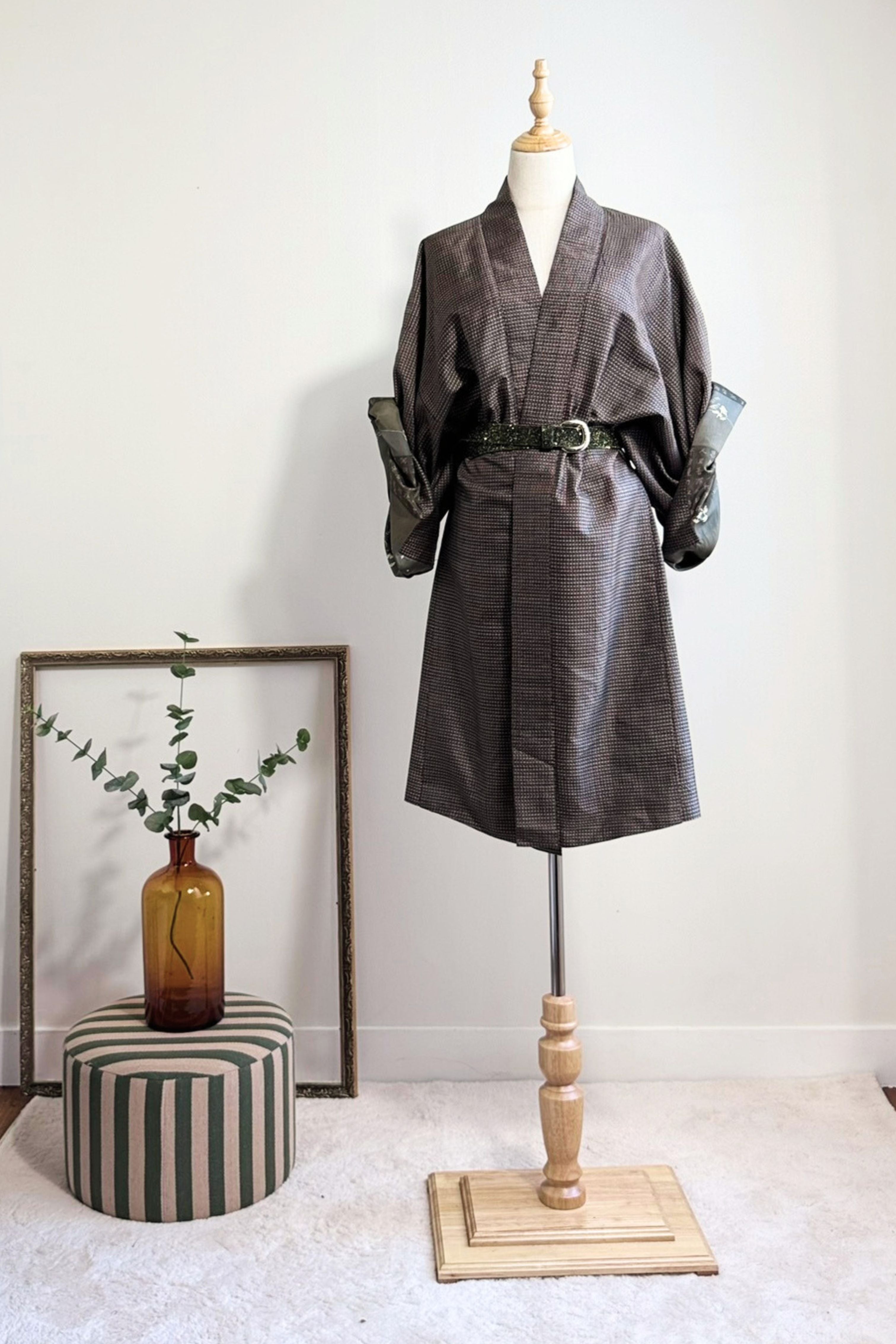 Kimono mi-long en coton bronze