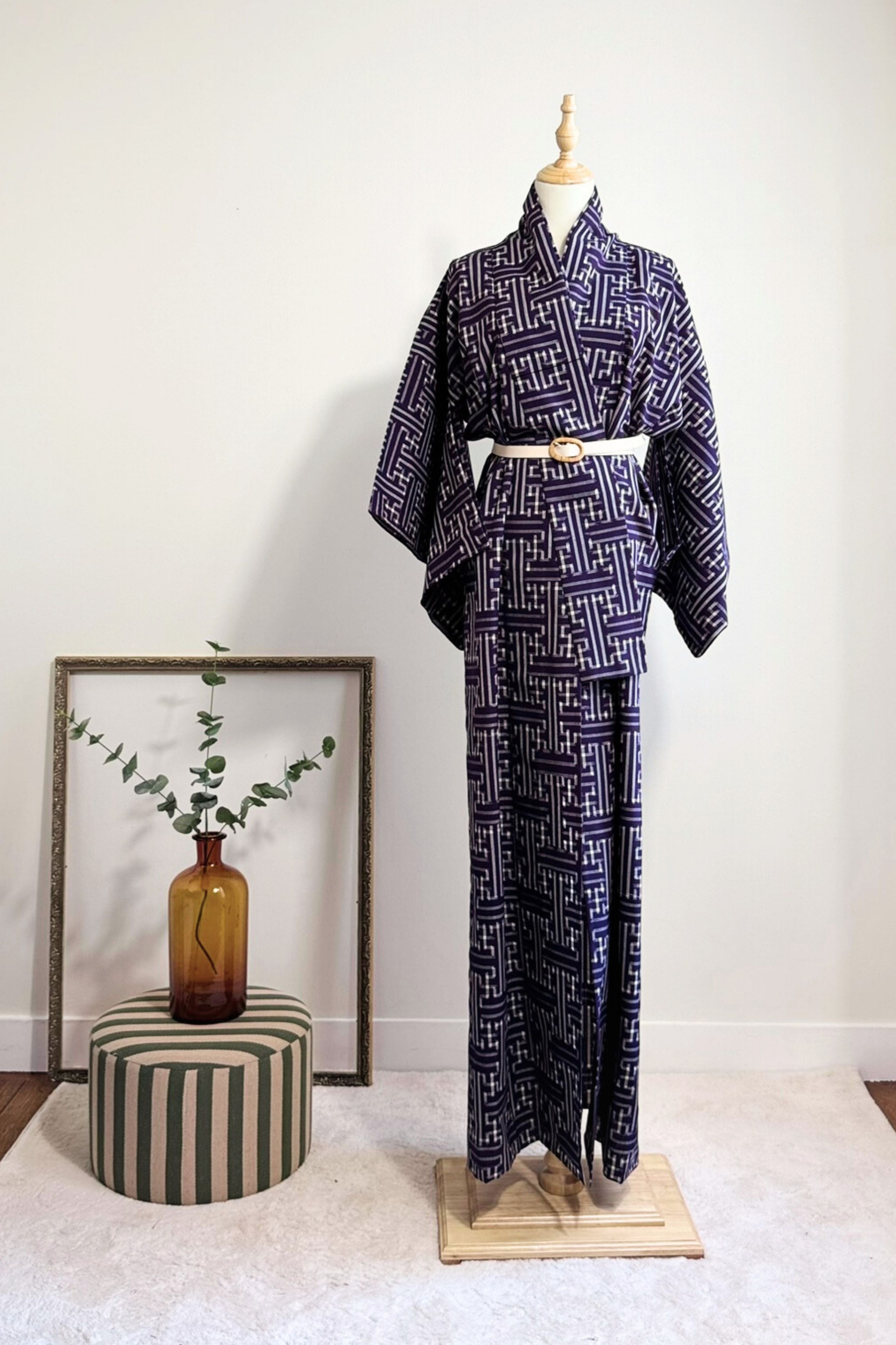 Kimono long en coton épais motifs graphiques