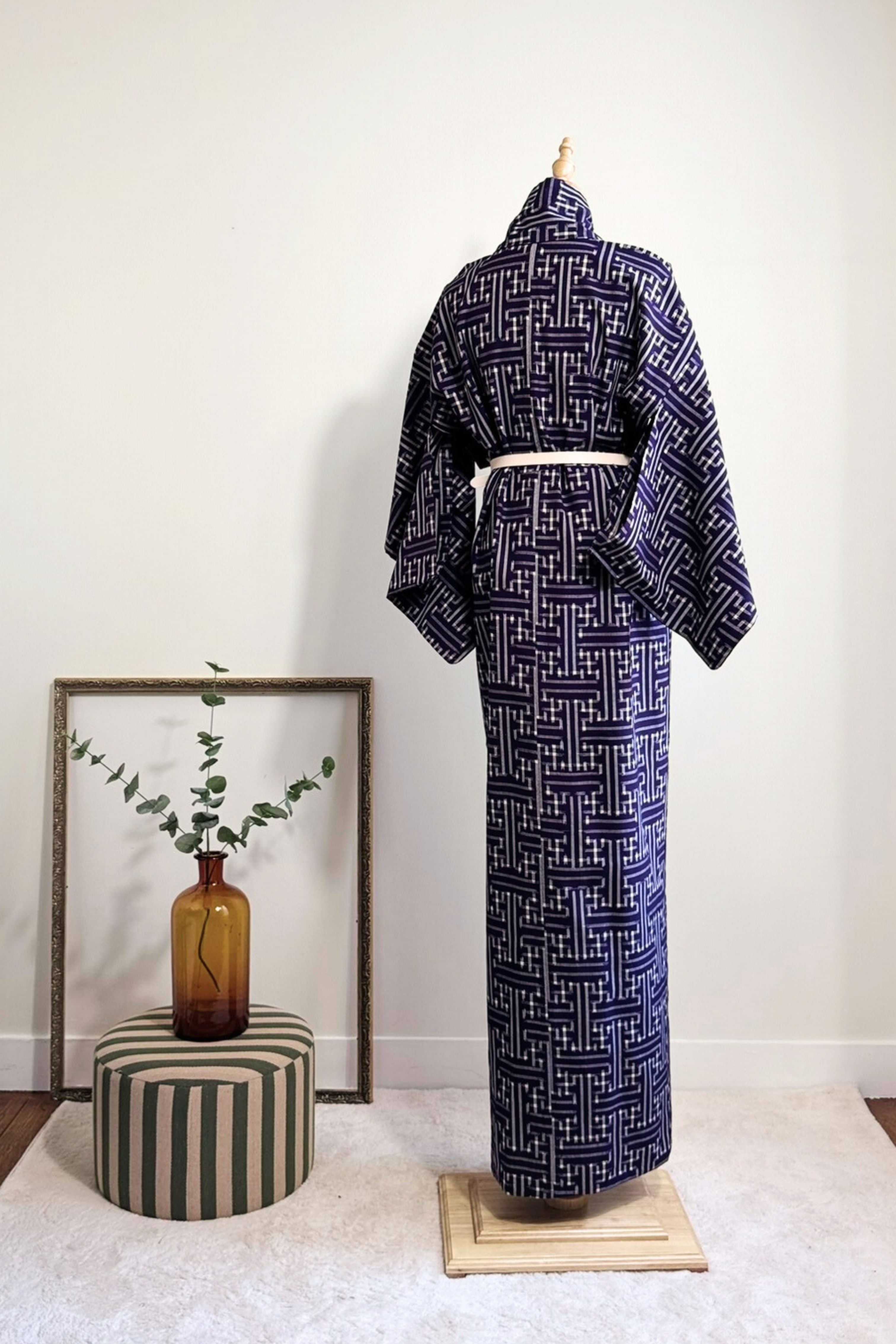 Kimono long en coton épais motifs graphiques