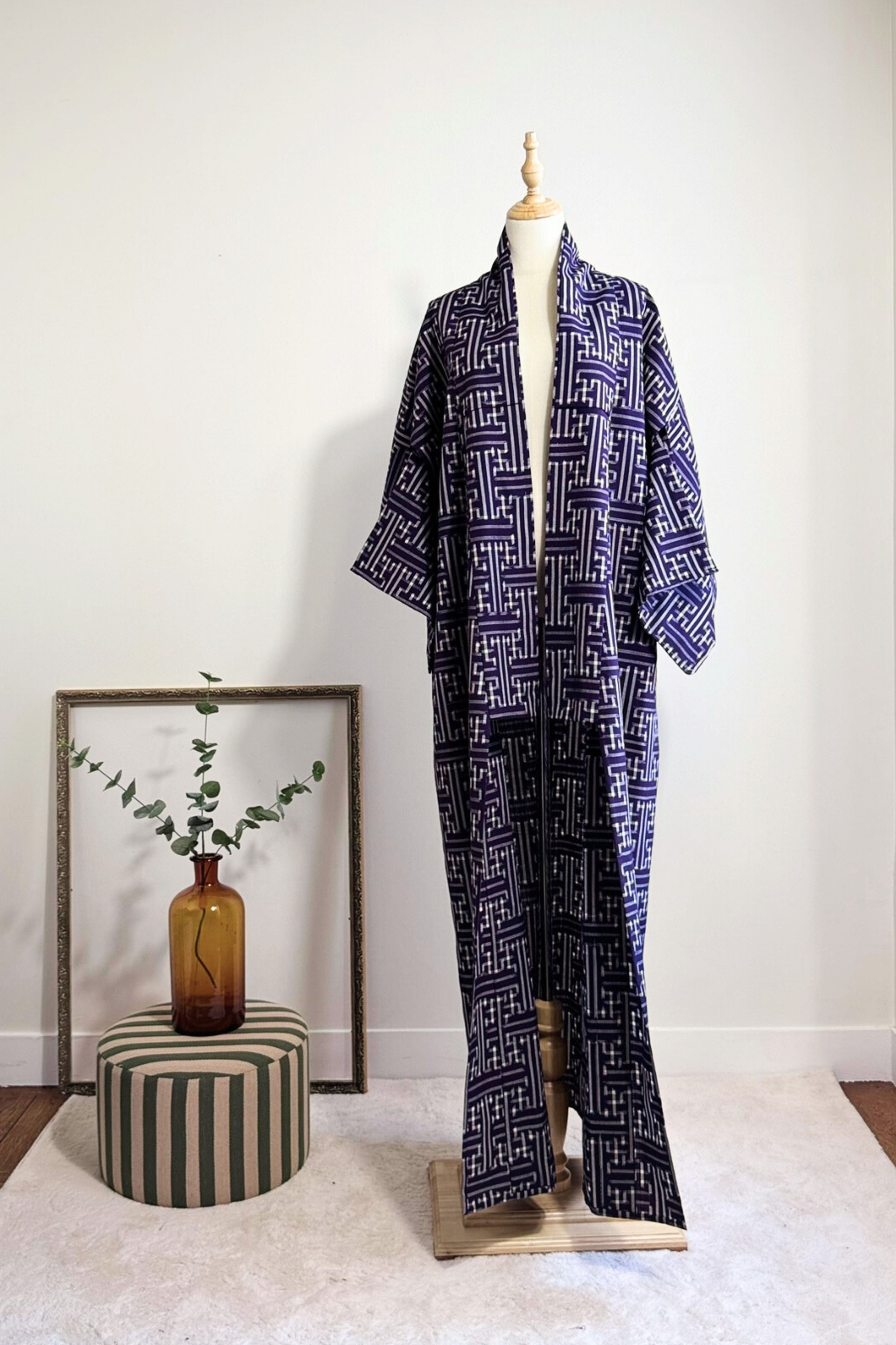 Kimono long en coton épais motifs graphiques