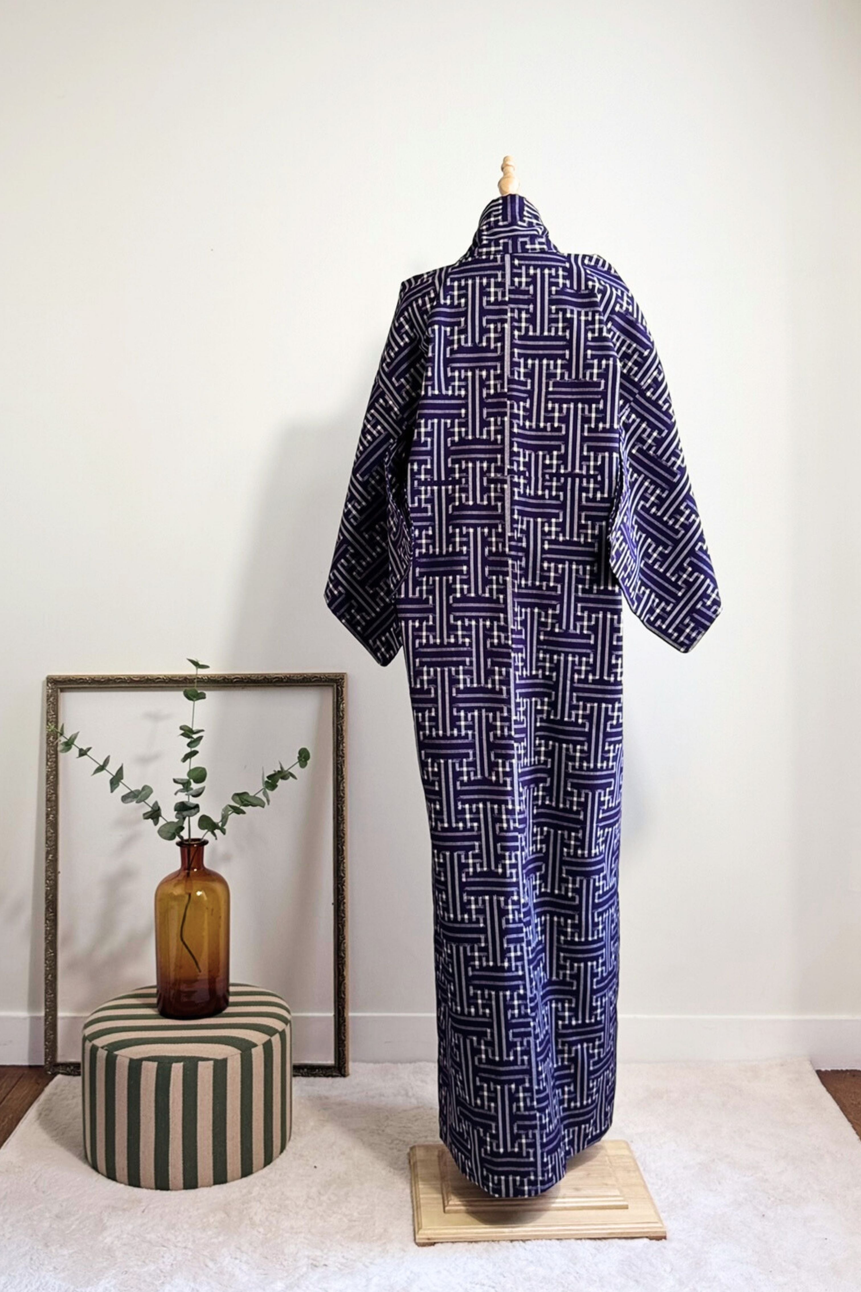 Kimono long en coton épais motifs graphiques