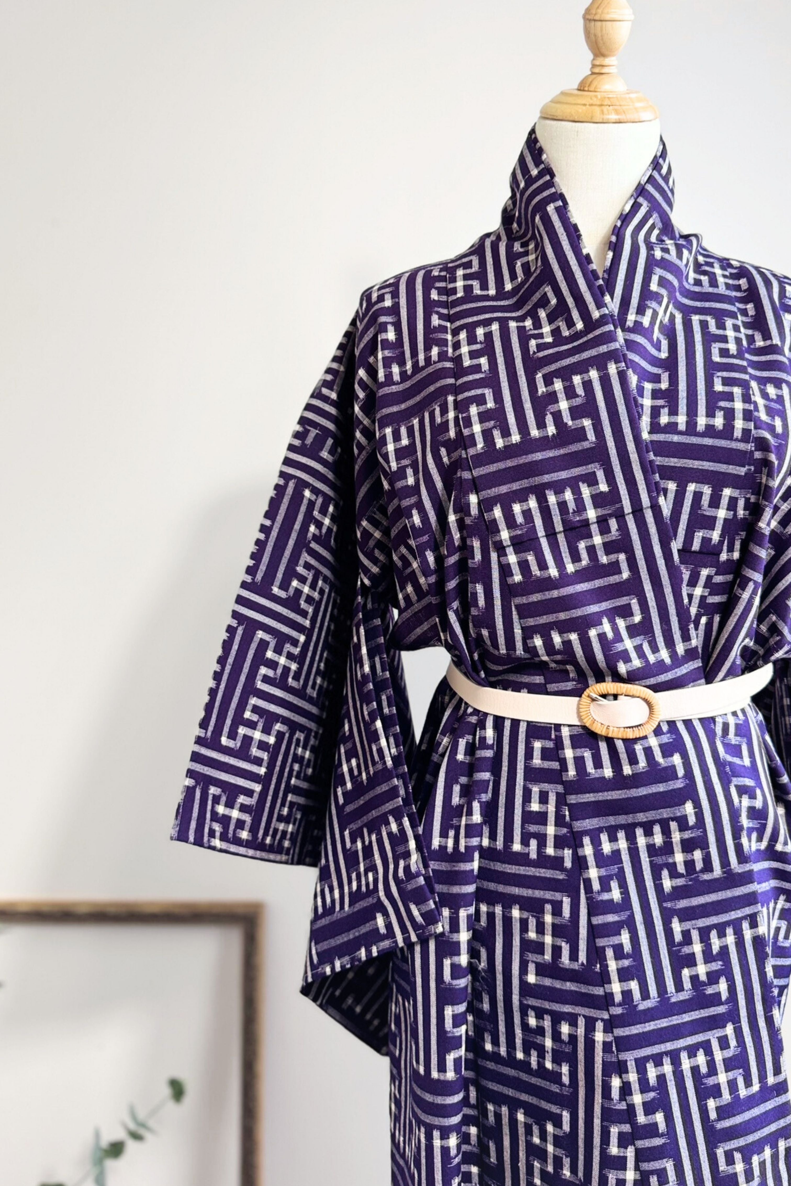 Kimono long en coton épais motifs graphiques