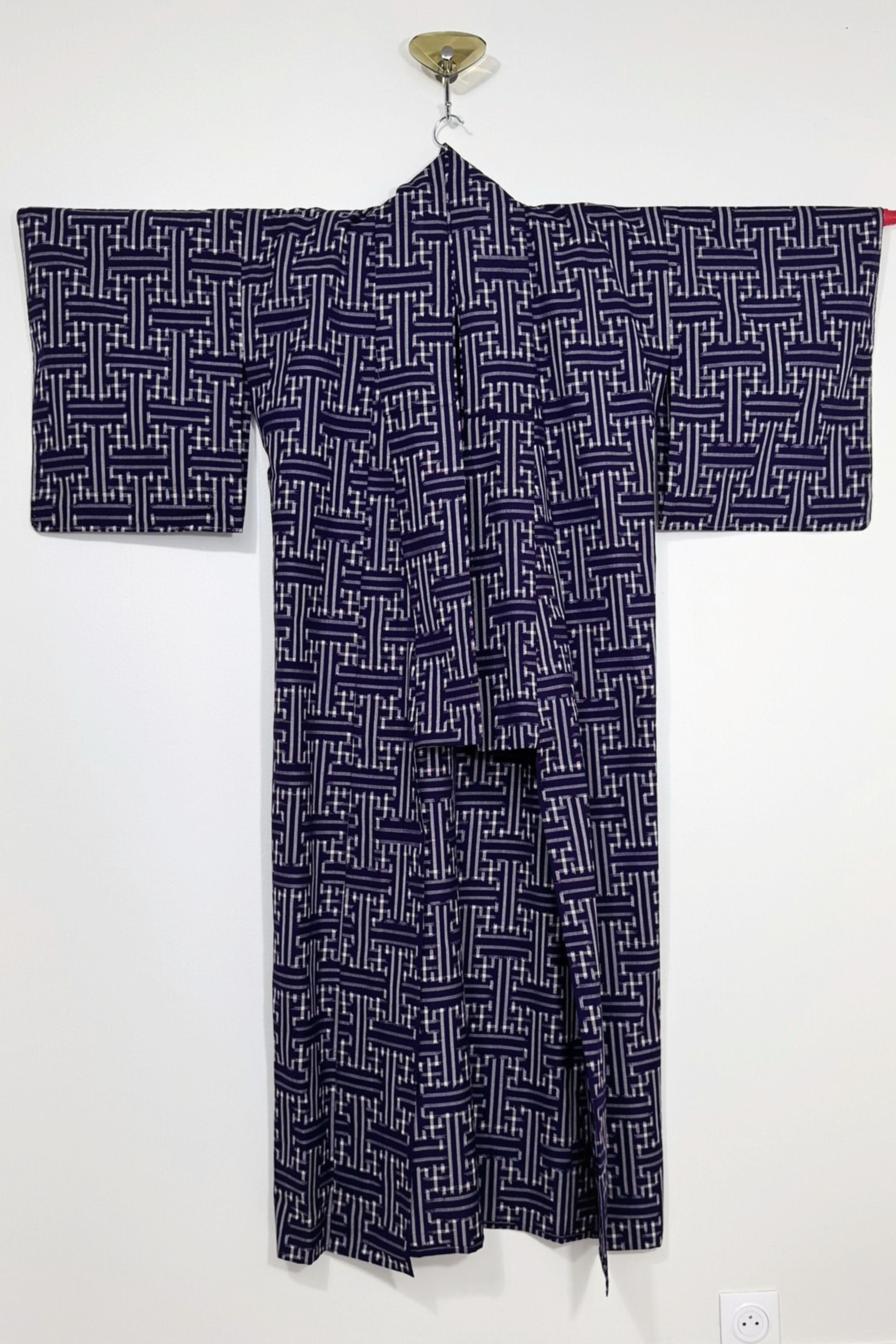 Kimono long en coton épais motifs graphiques