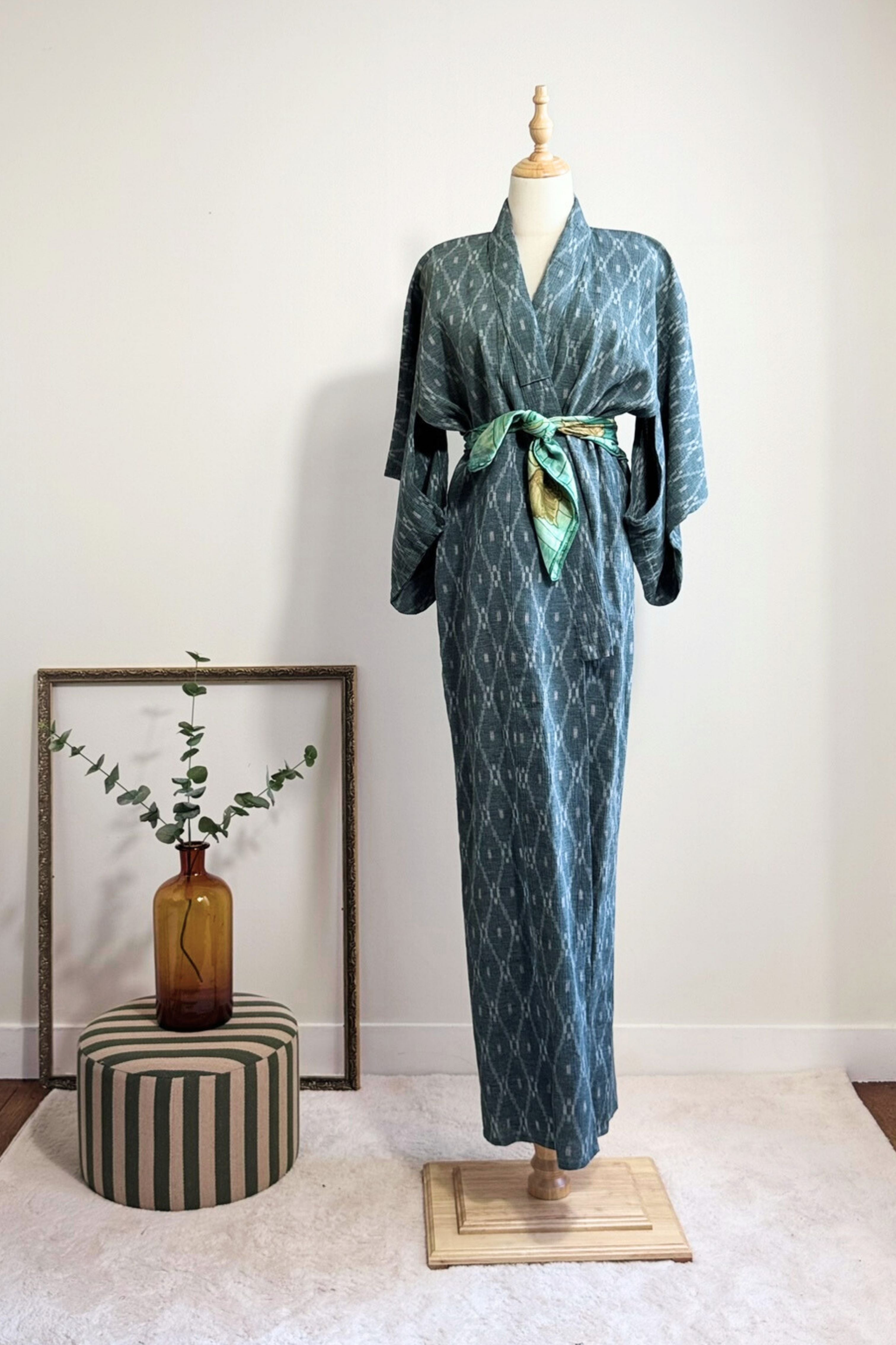 Kimono long épais à motifs vert