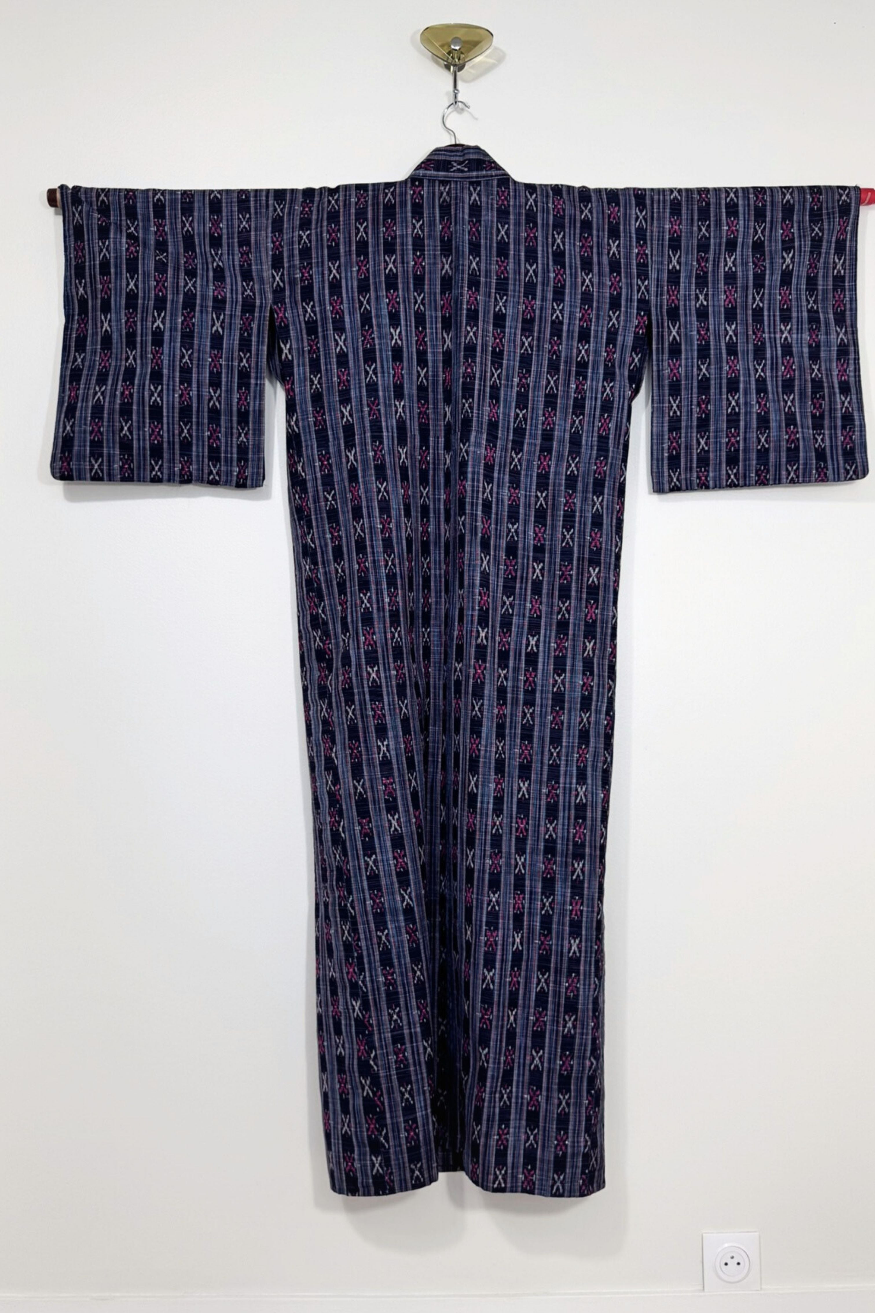 Kimono long épais à motifs bleu marine