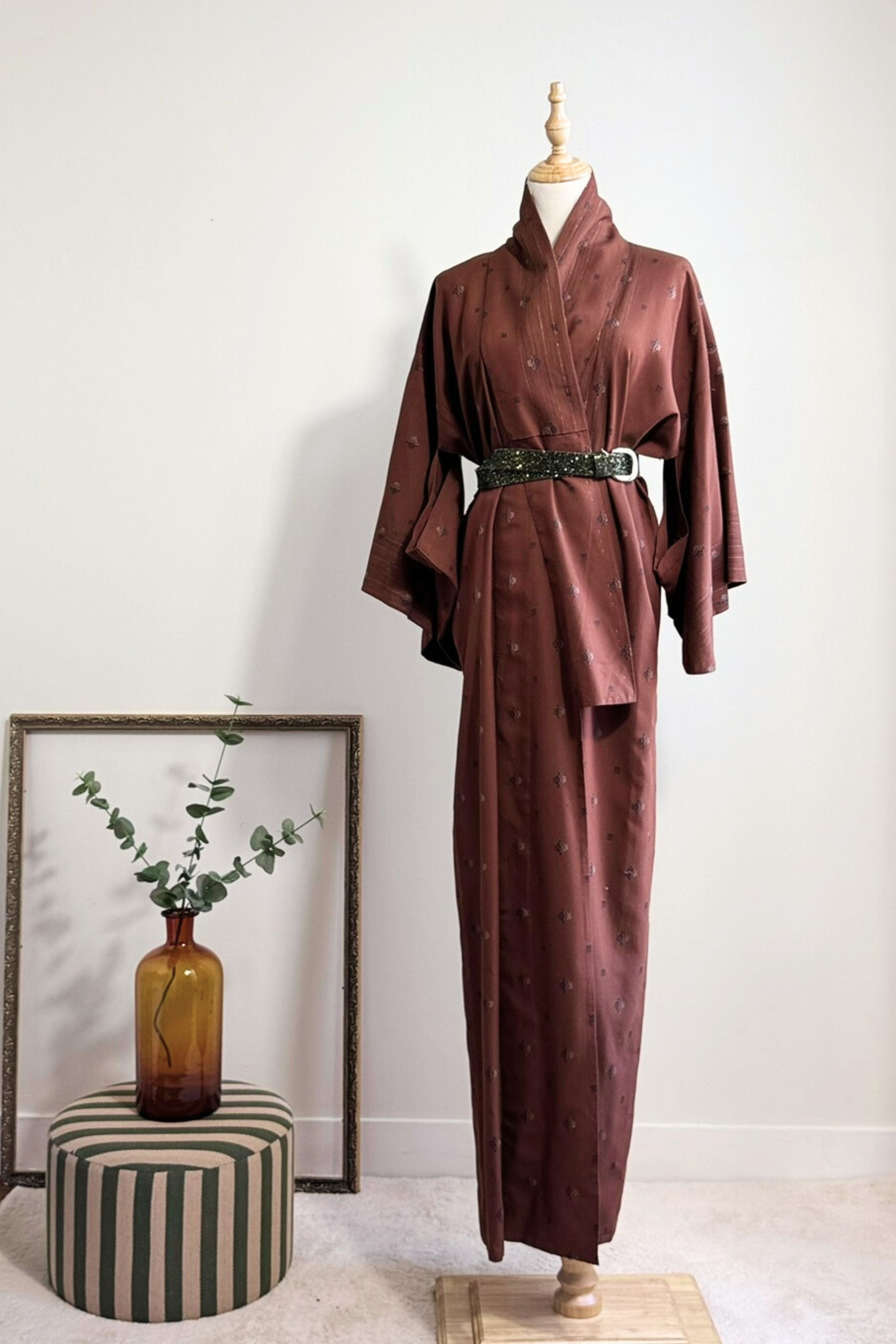 Kimono long en coton à motif chocolat