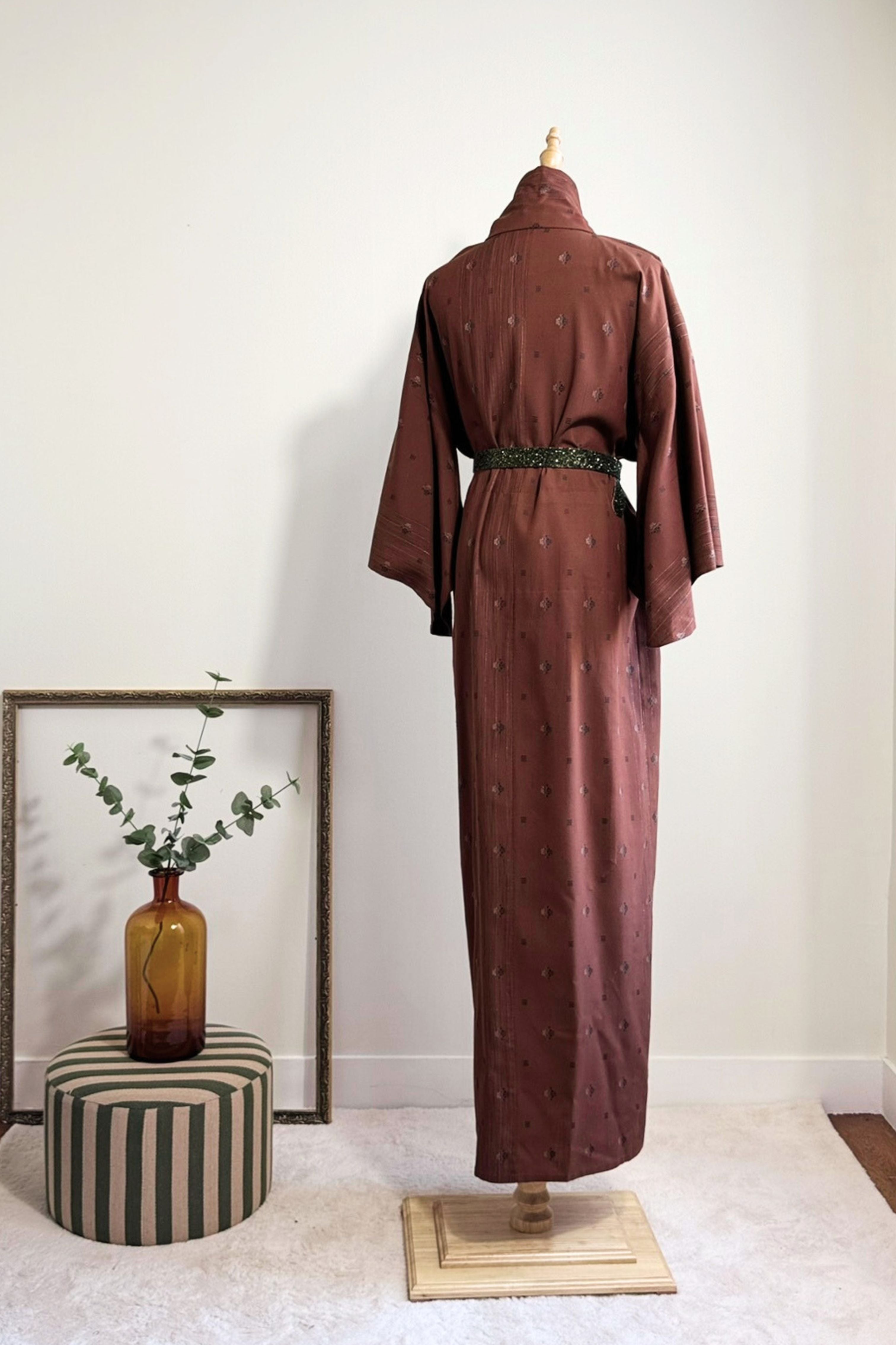 Kimono long en coton à motif chocolat