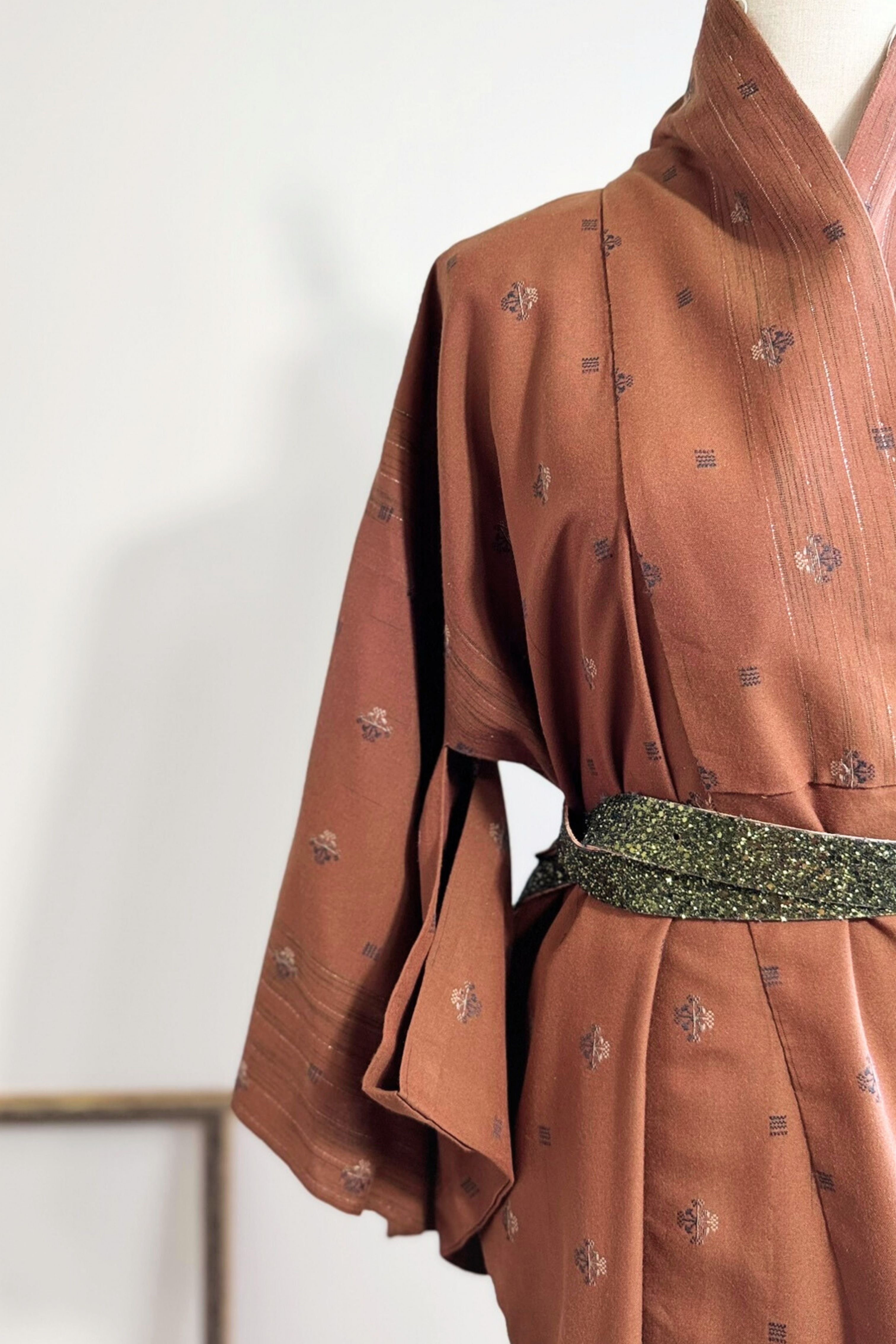 Kimono long en coton à motif chocolat