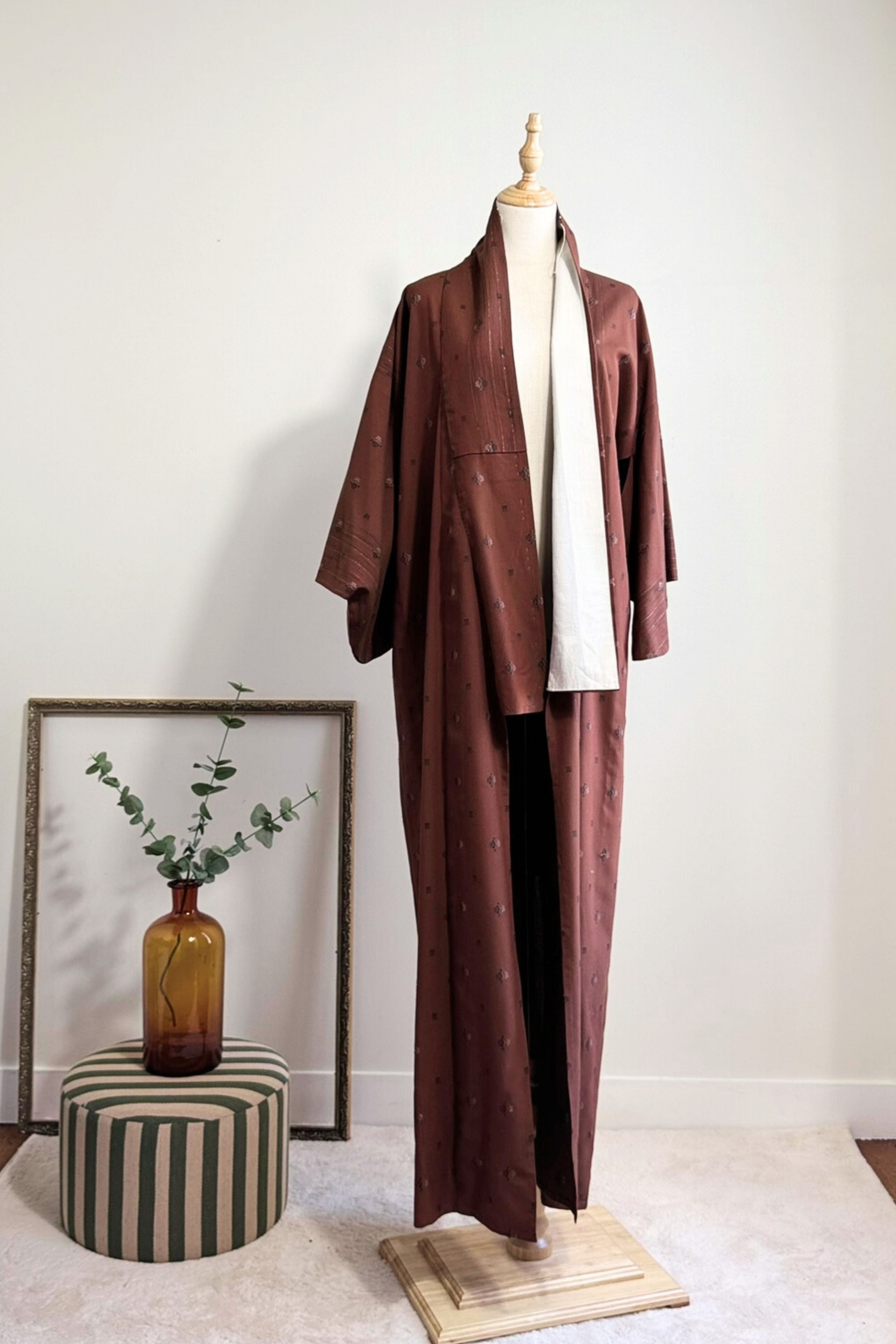 Kimono long en coton à motif chocolat