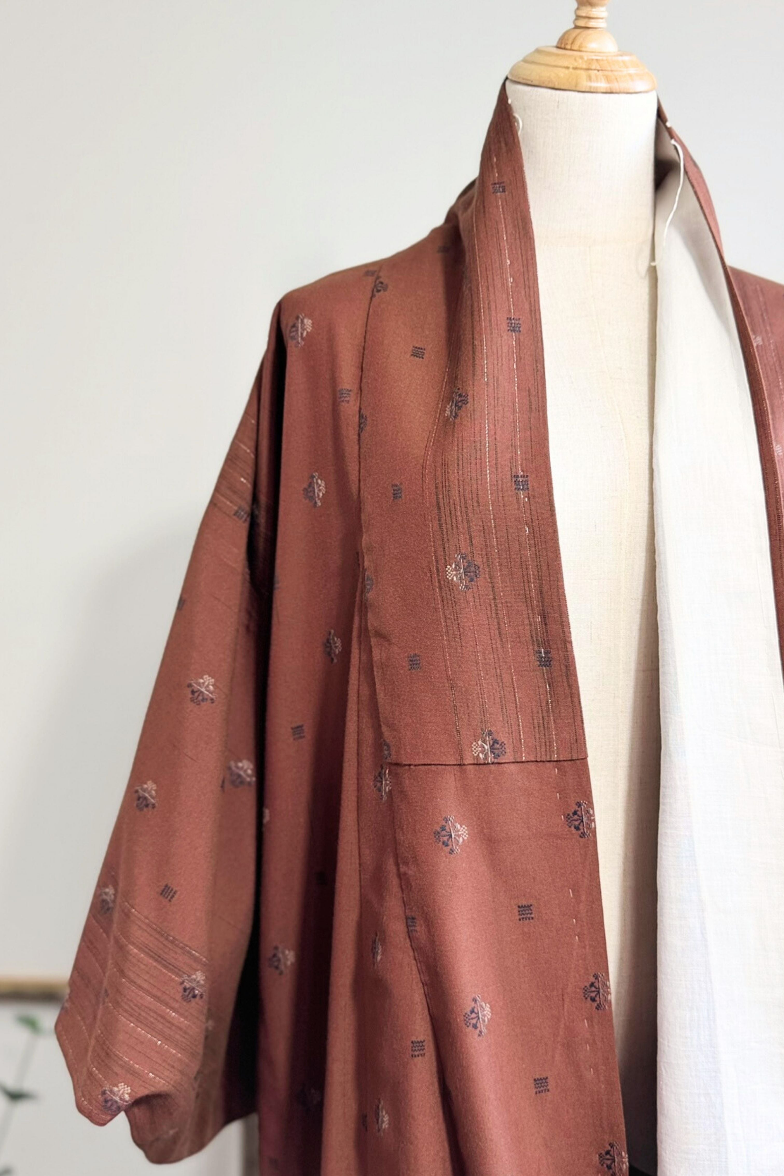 Kimono long en coton à motif chocolat