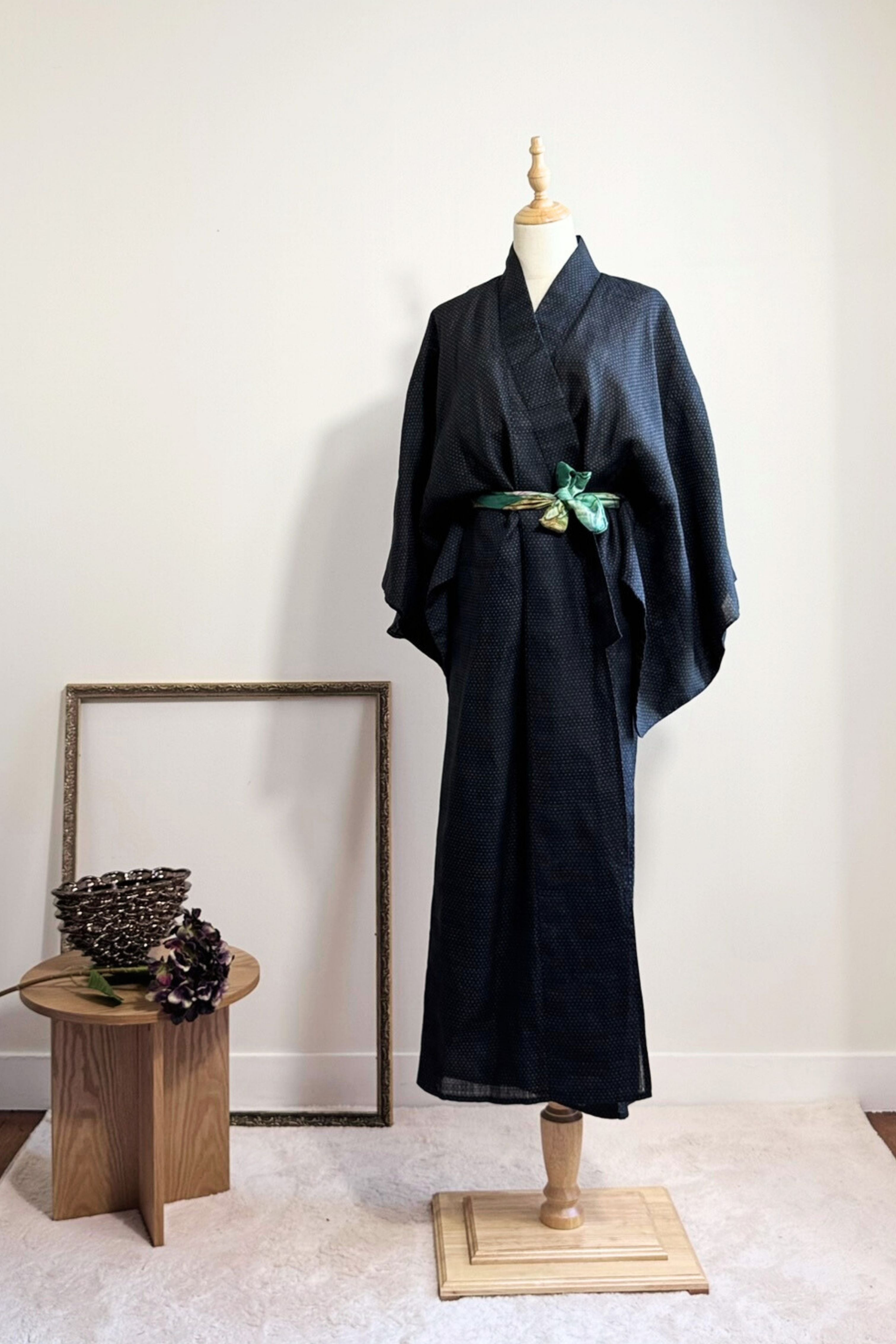Kimono long épais à petits points noir