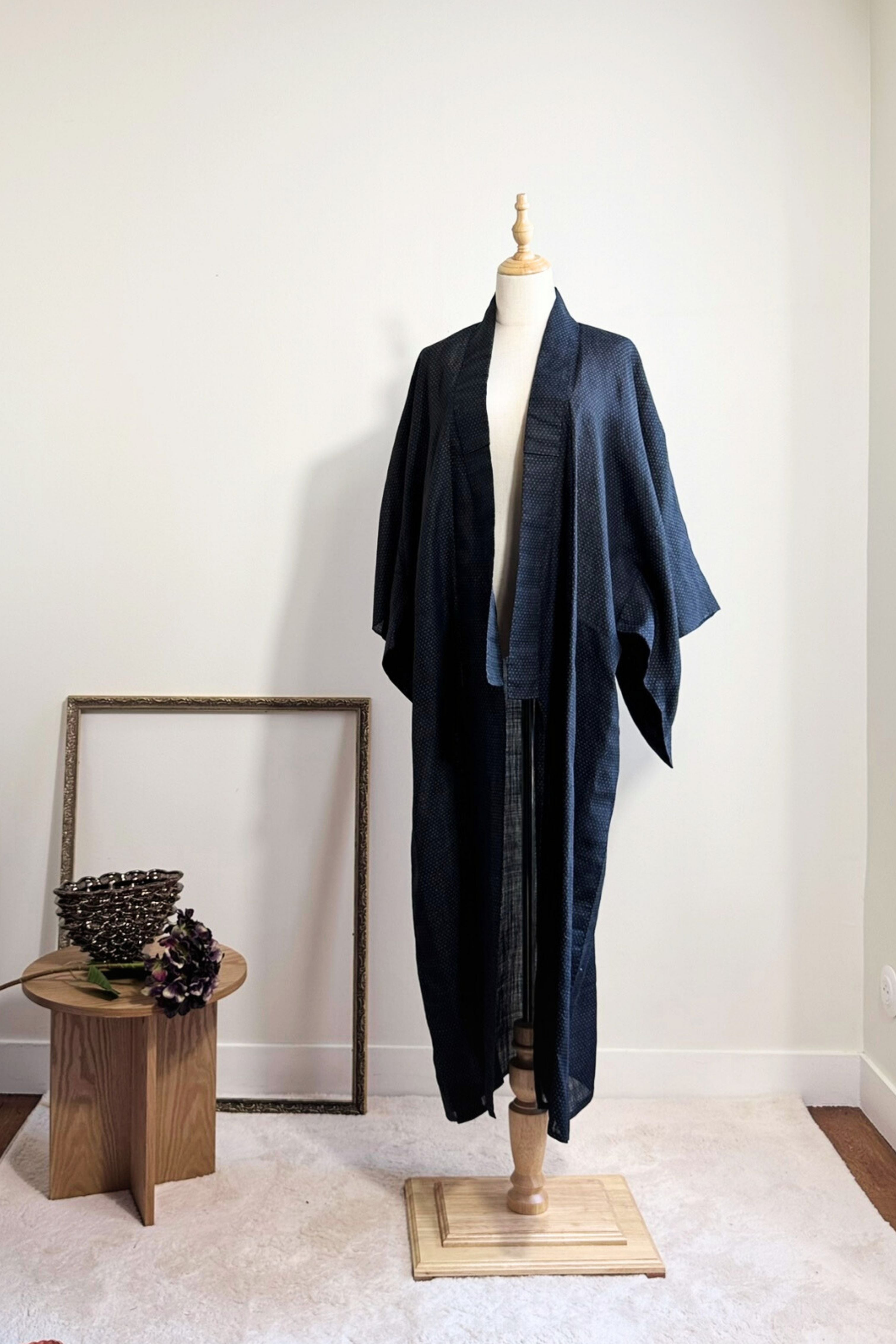 Kimono long épais à petits points noir