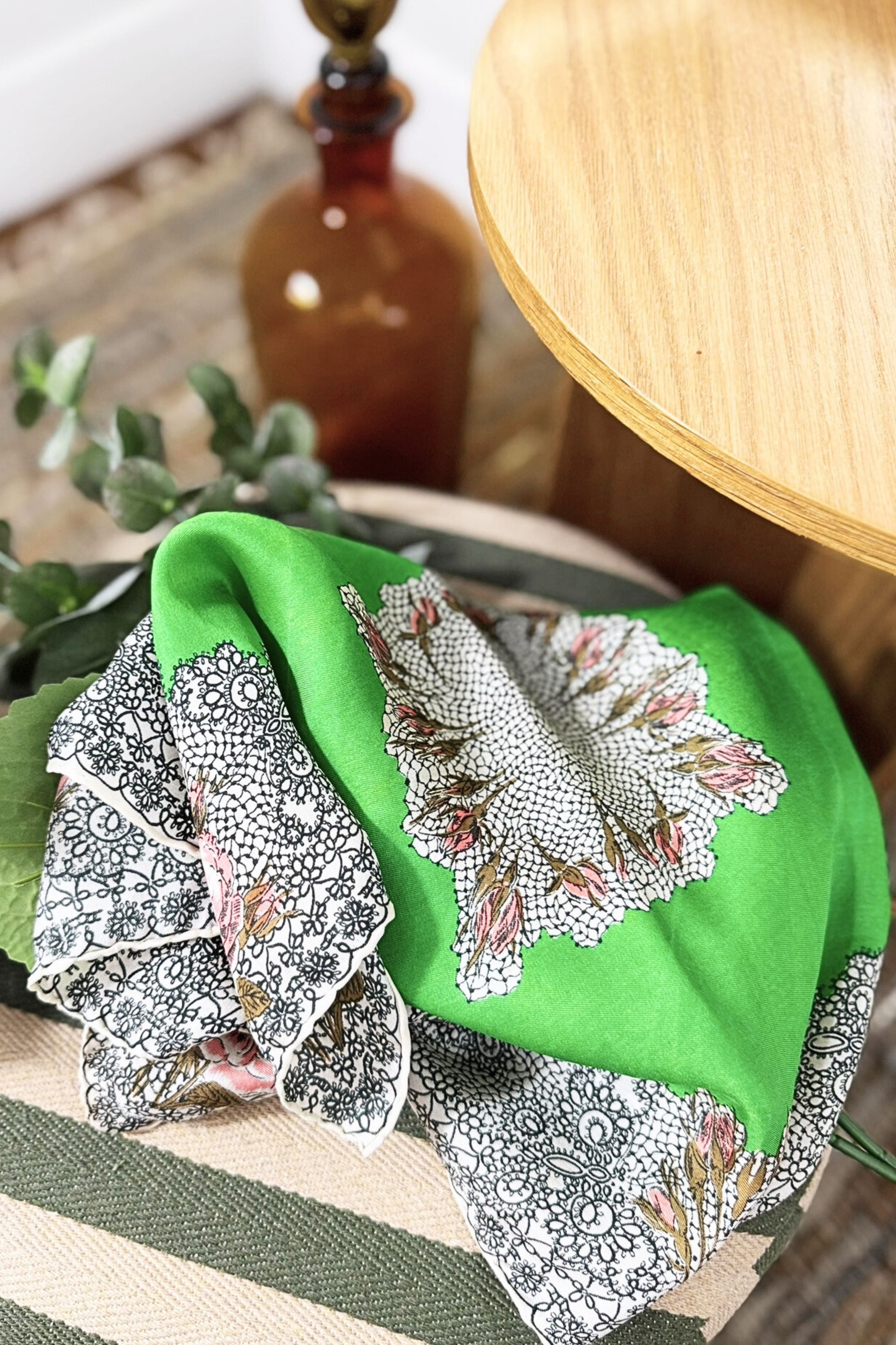 White floral print silk scarf