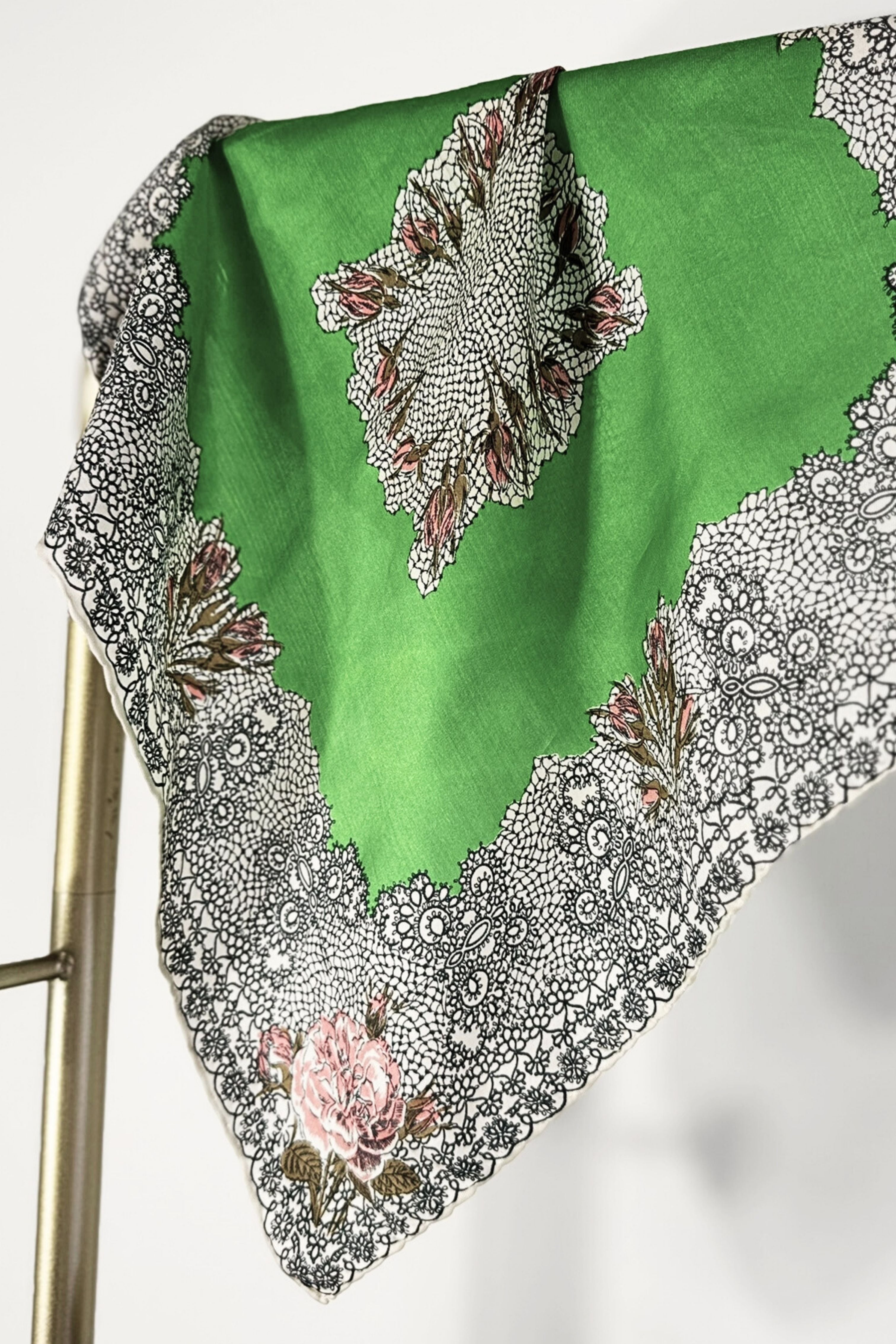 White floral print silk scarf