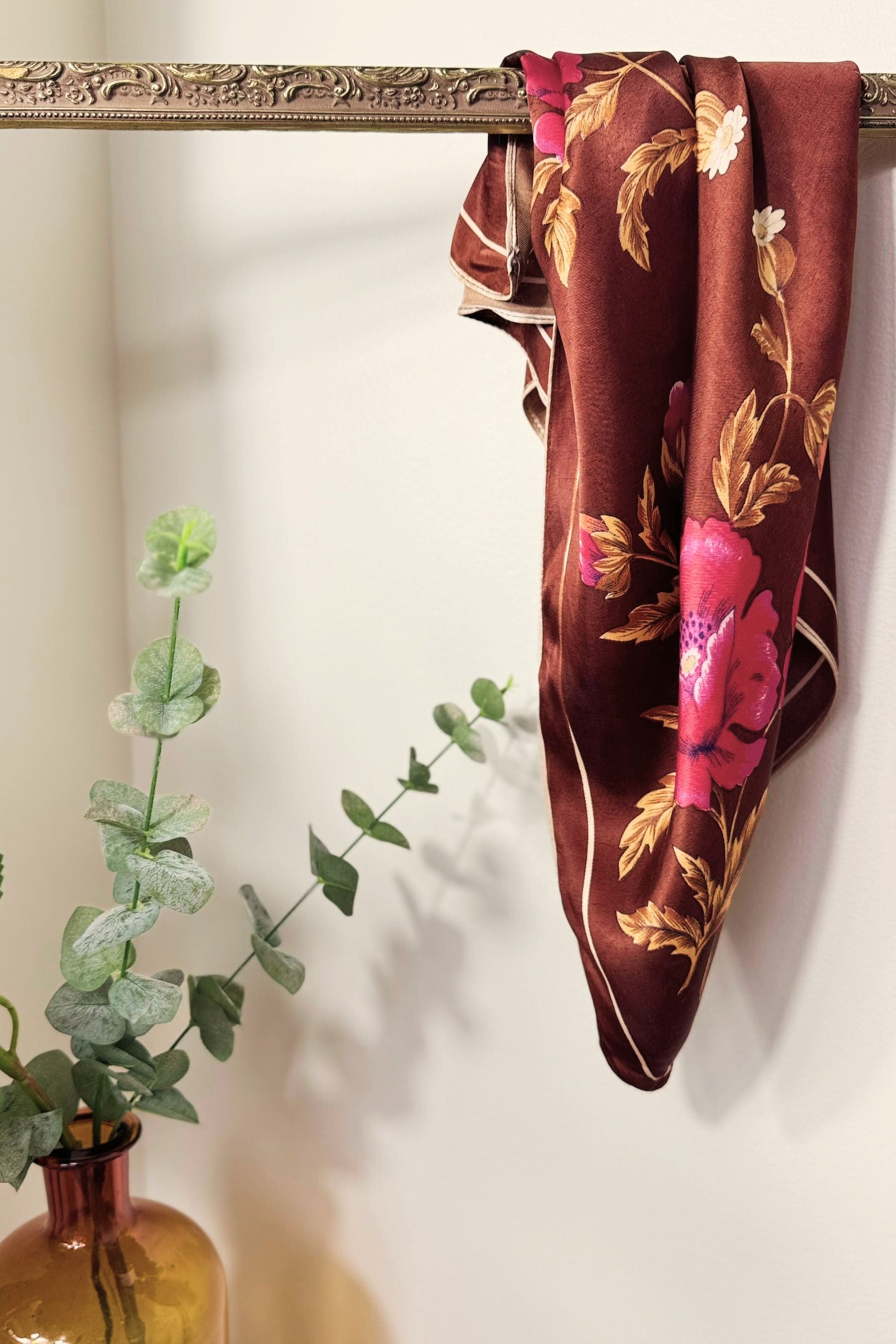 Pink floral silk scarf