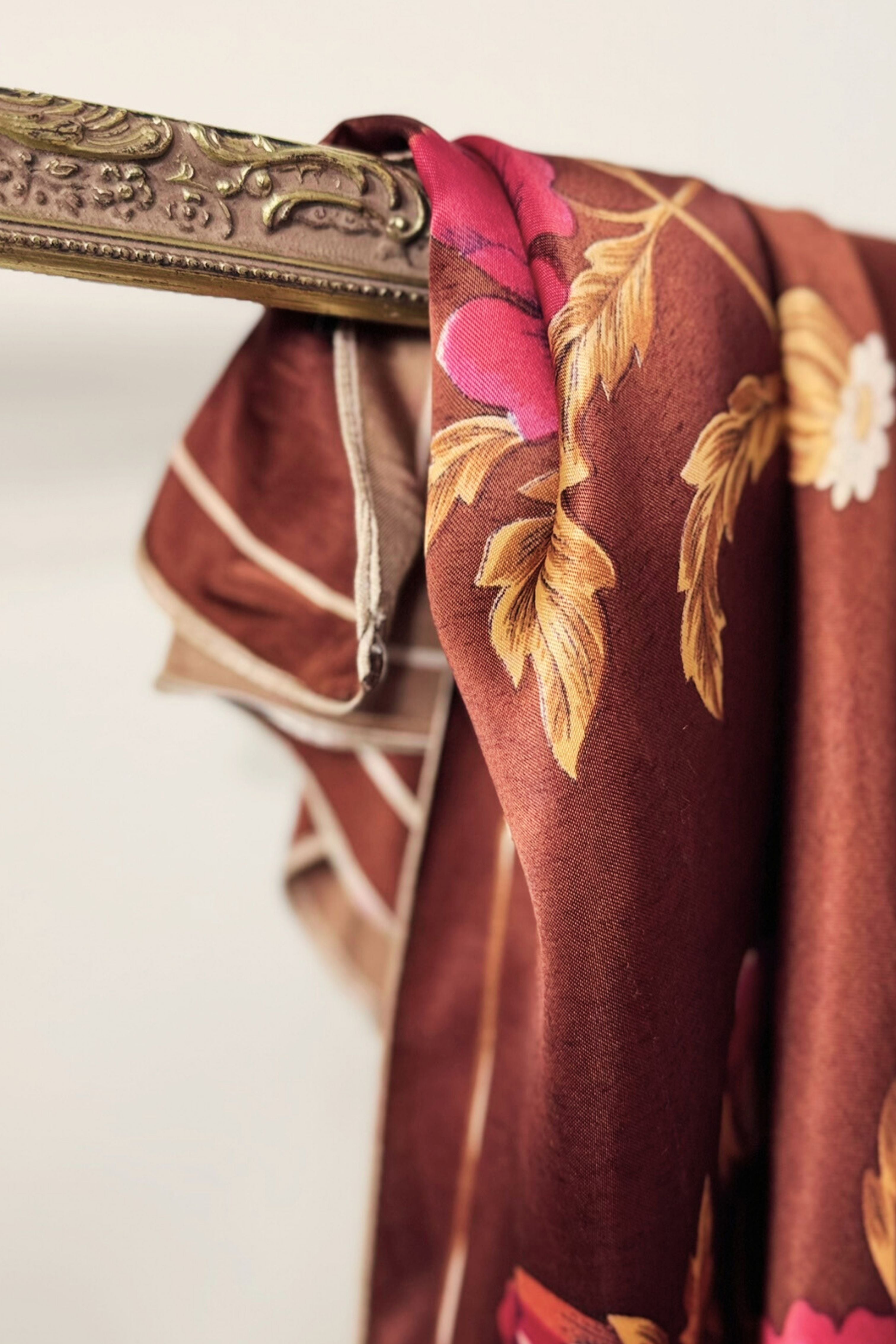 Pink floral silk scarf