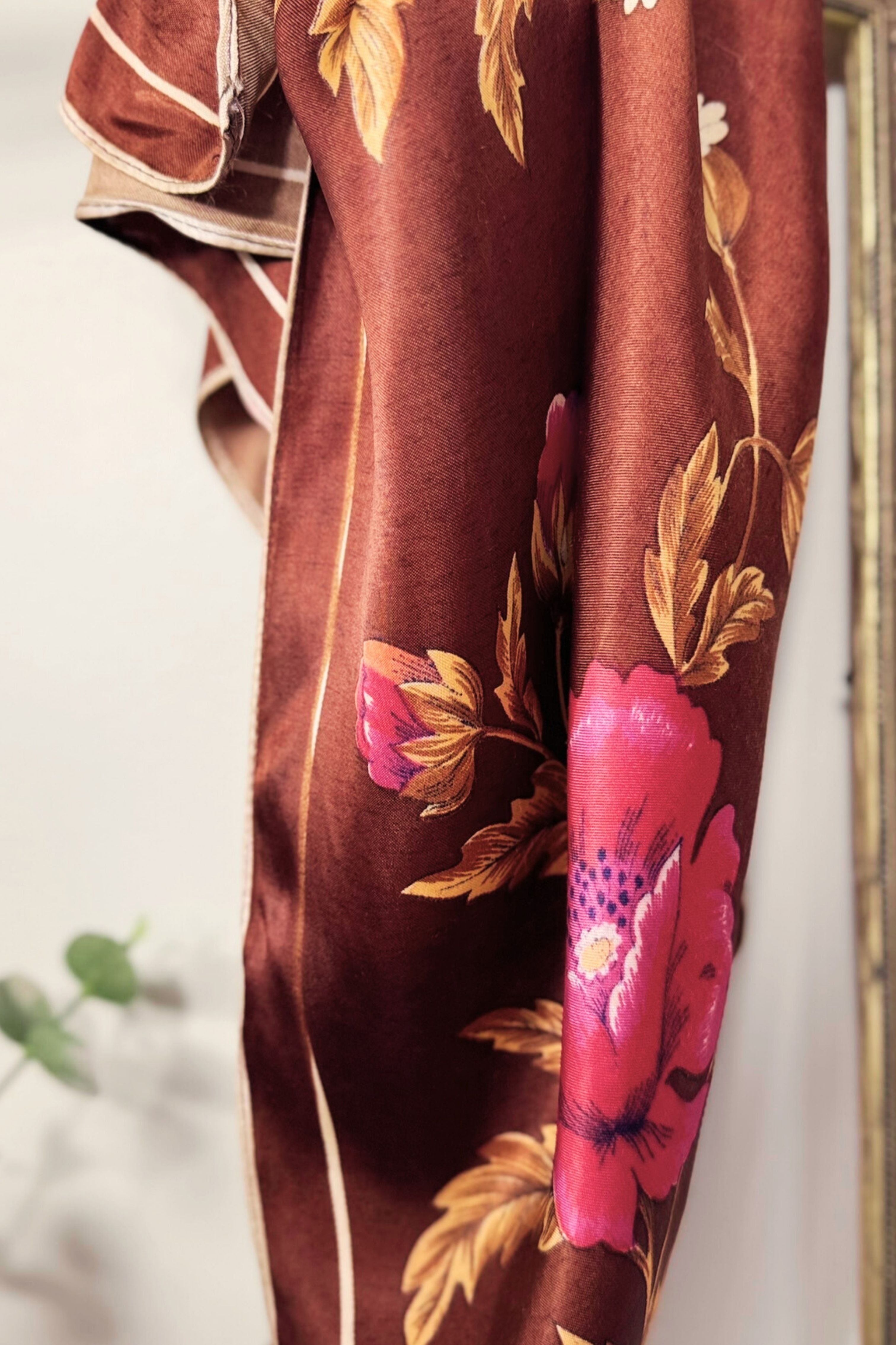 Pink floral silk scarf