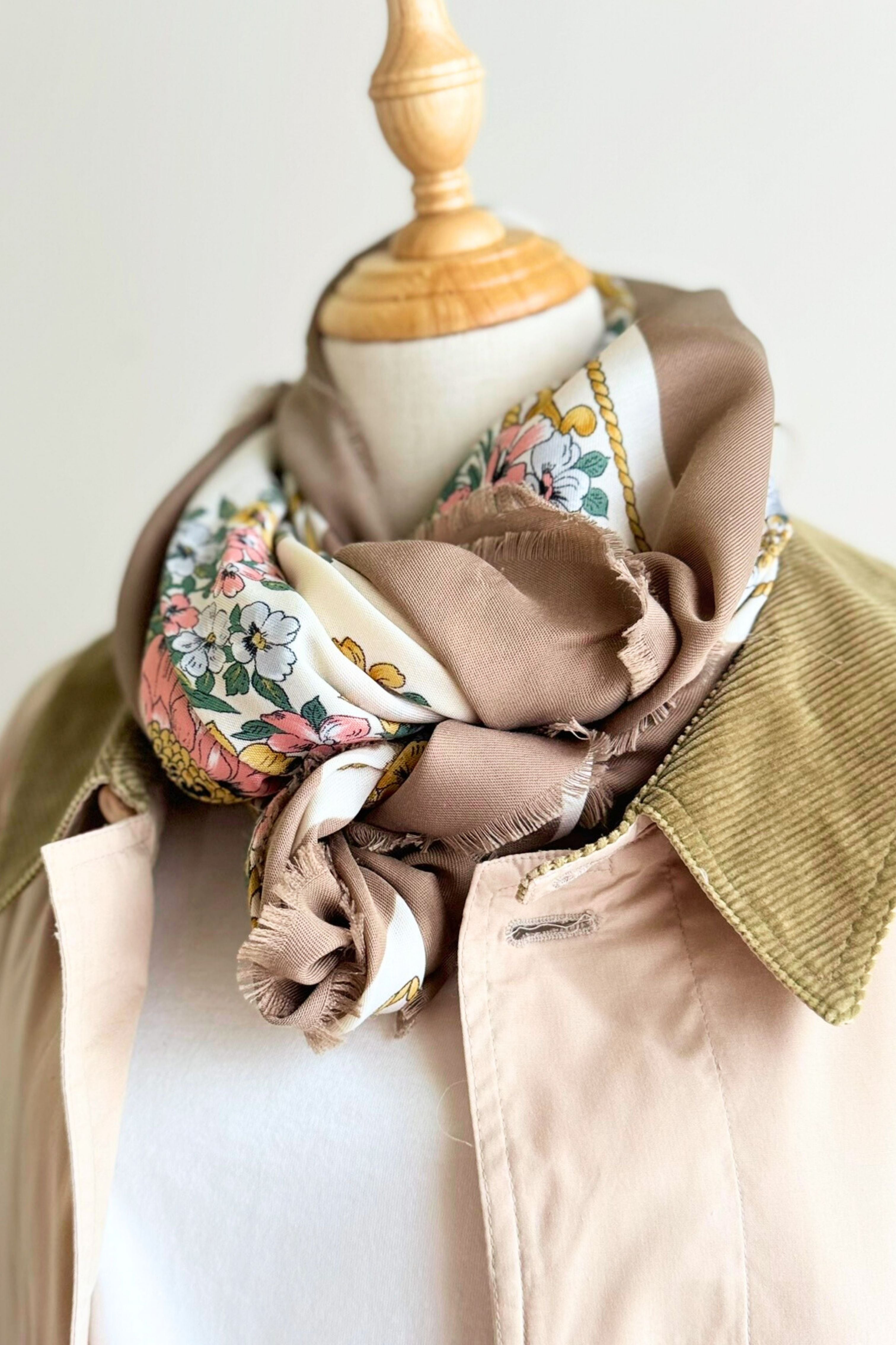 Green floral print silk scarf