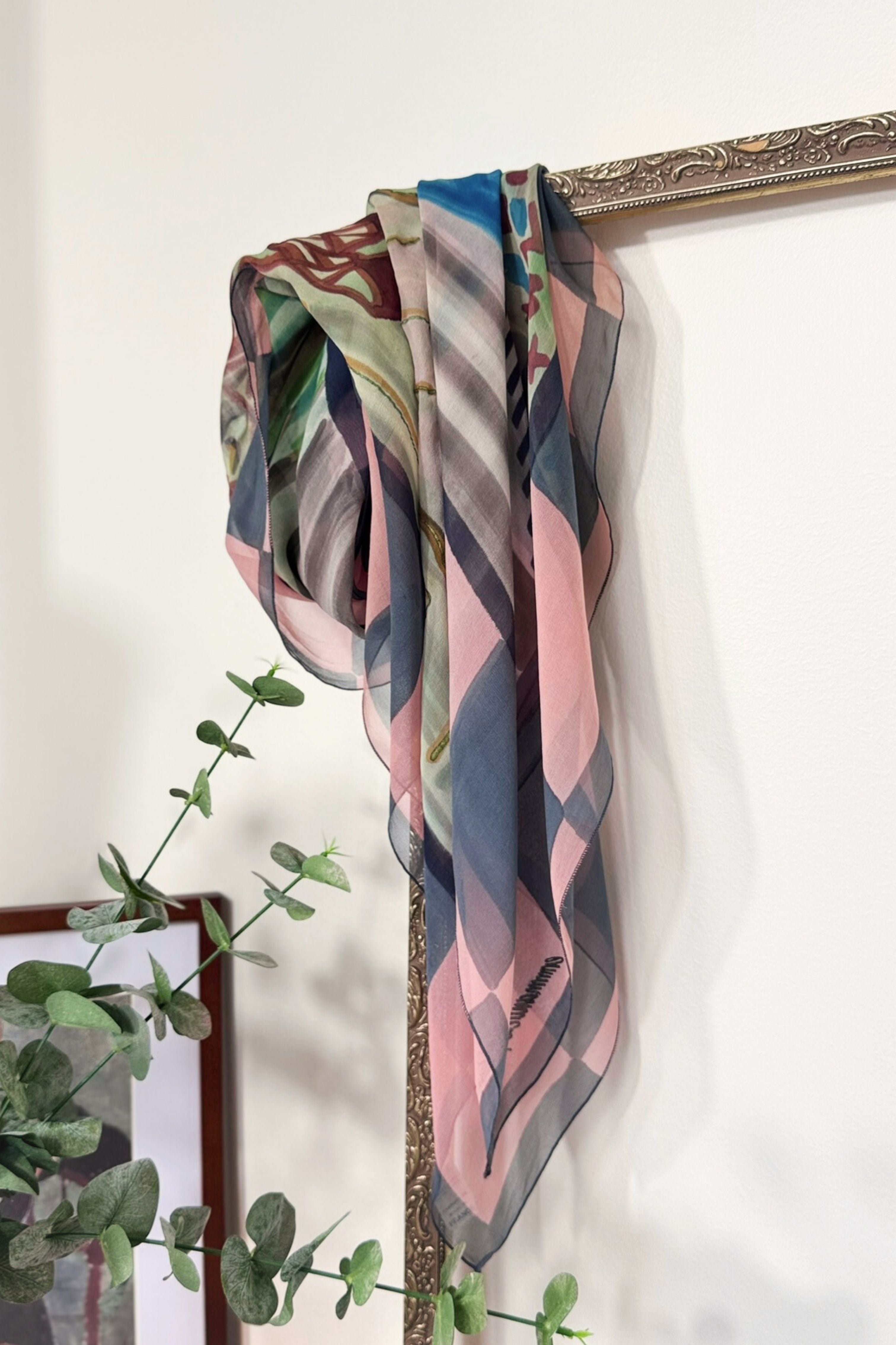 Pink floral silk scarf