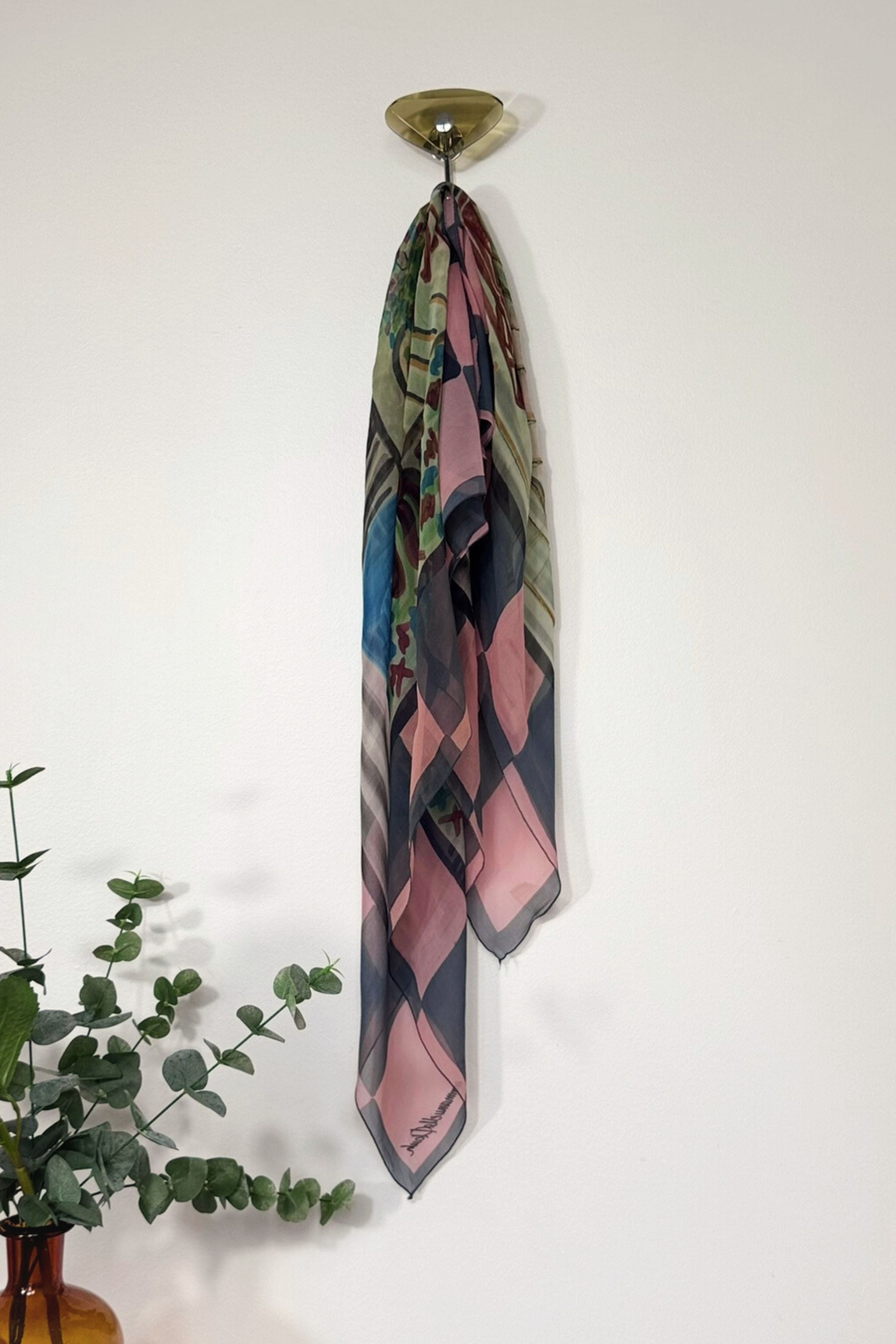 Pink floral silk scarf