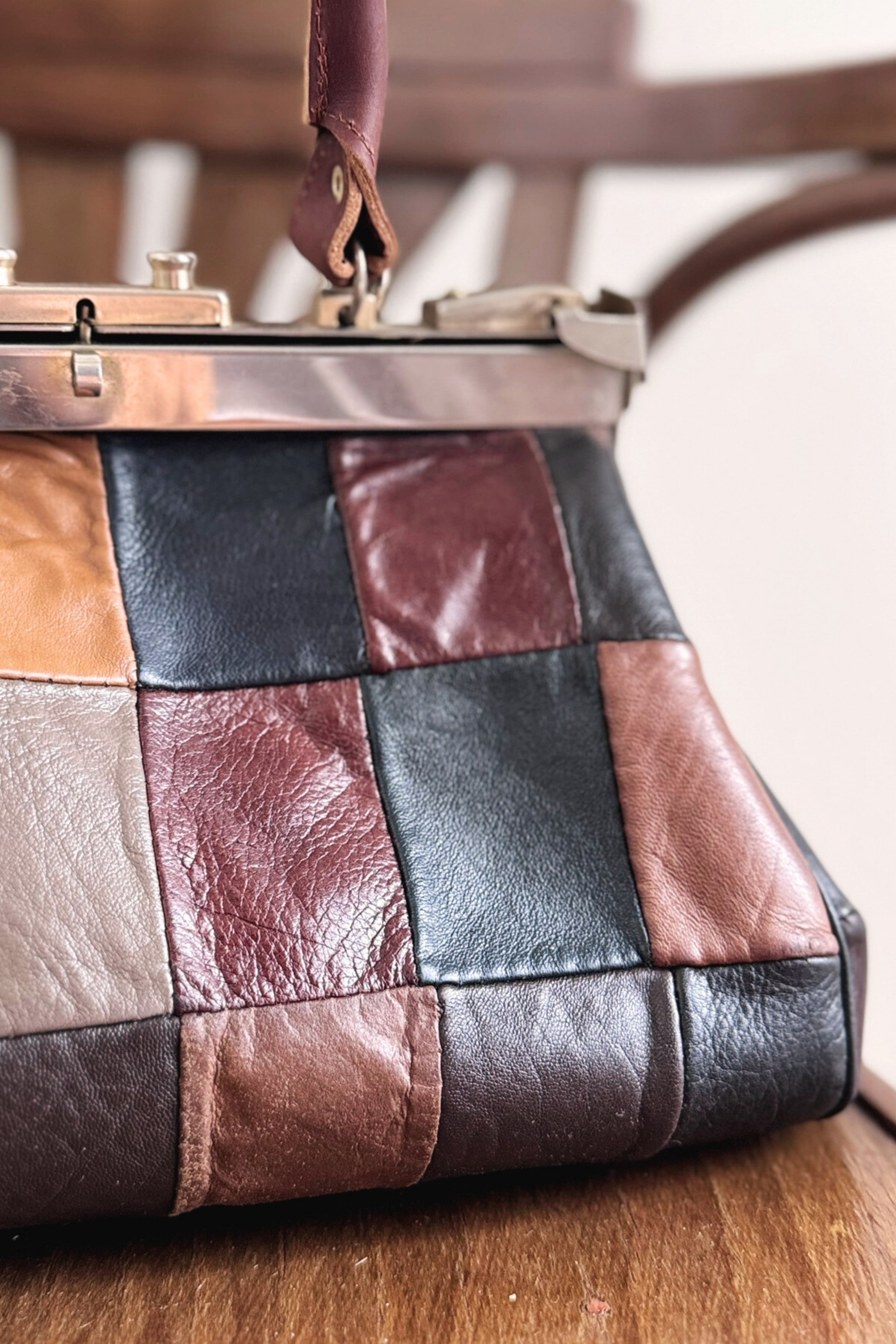 Sac à main en cuir patchwork marron