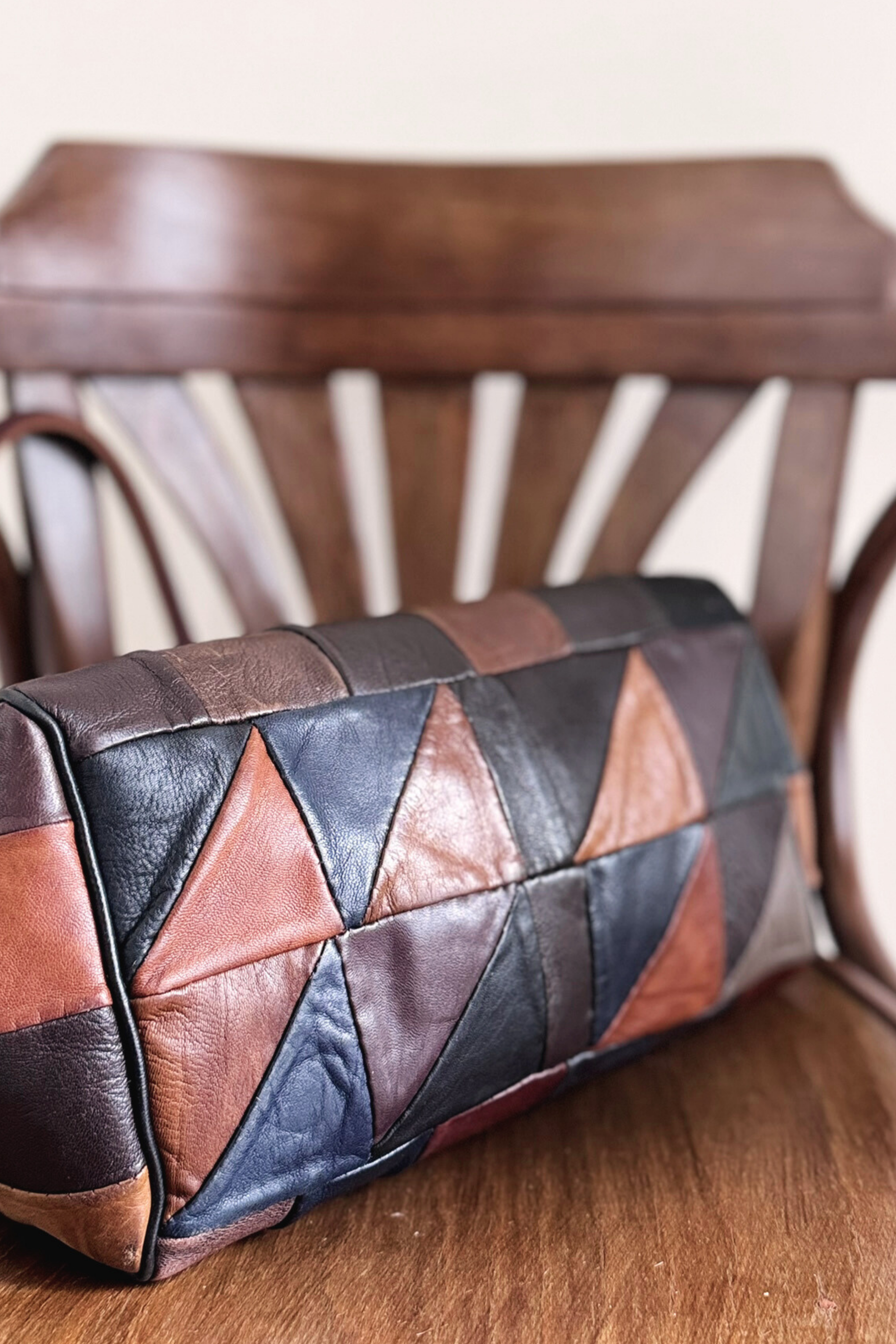 Brown crocodile patchwork leather handbag