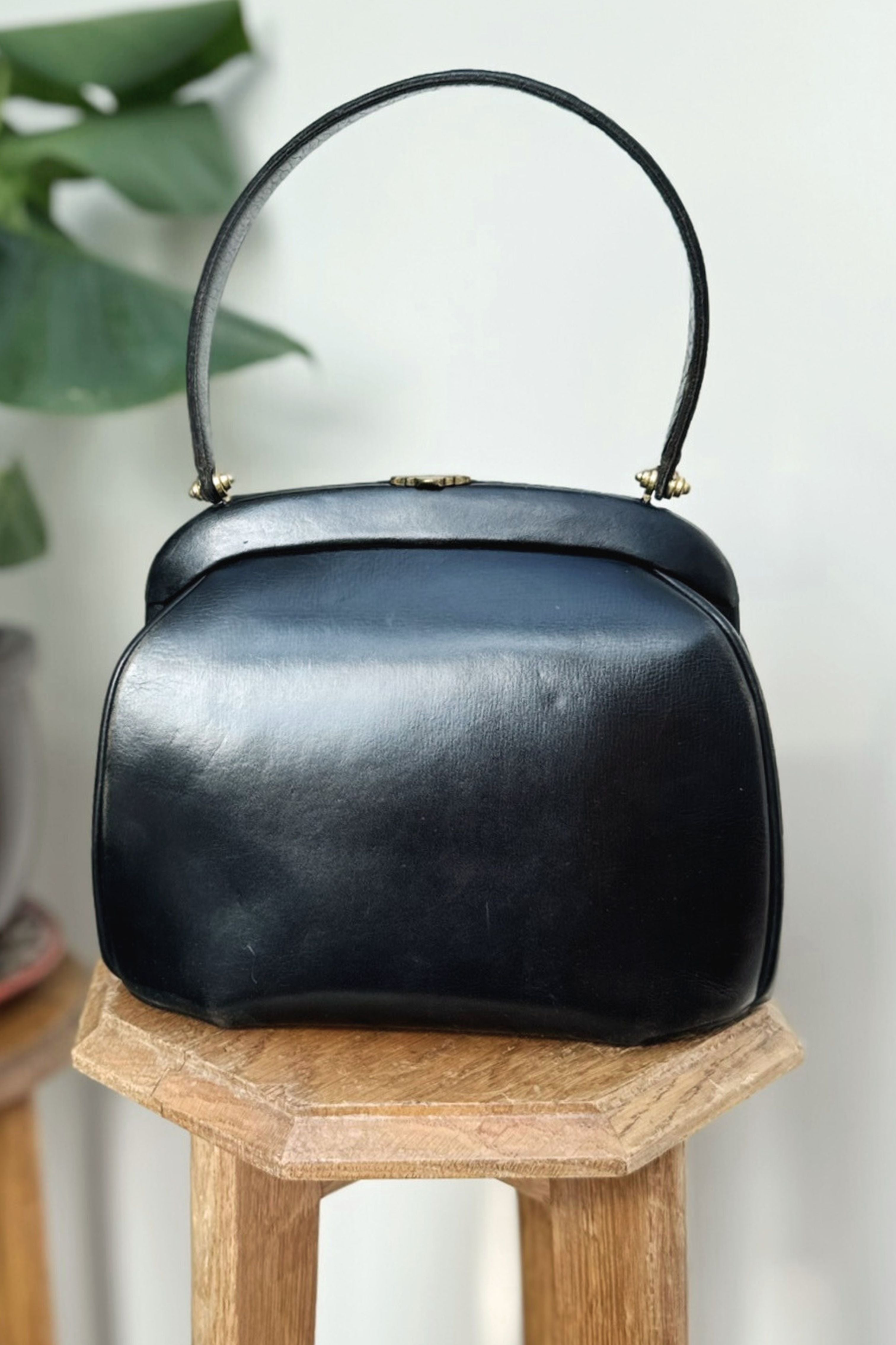 Black leather handbag
