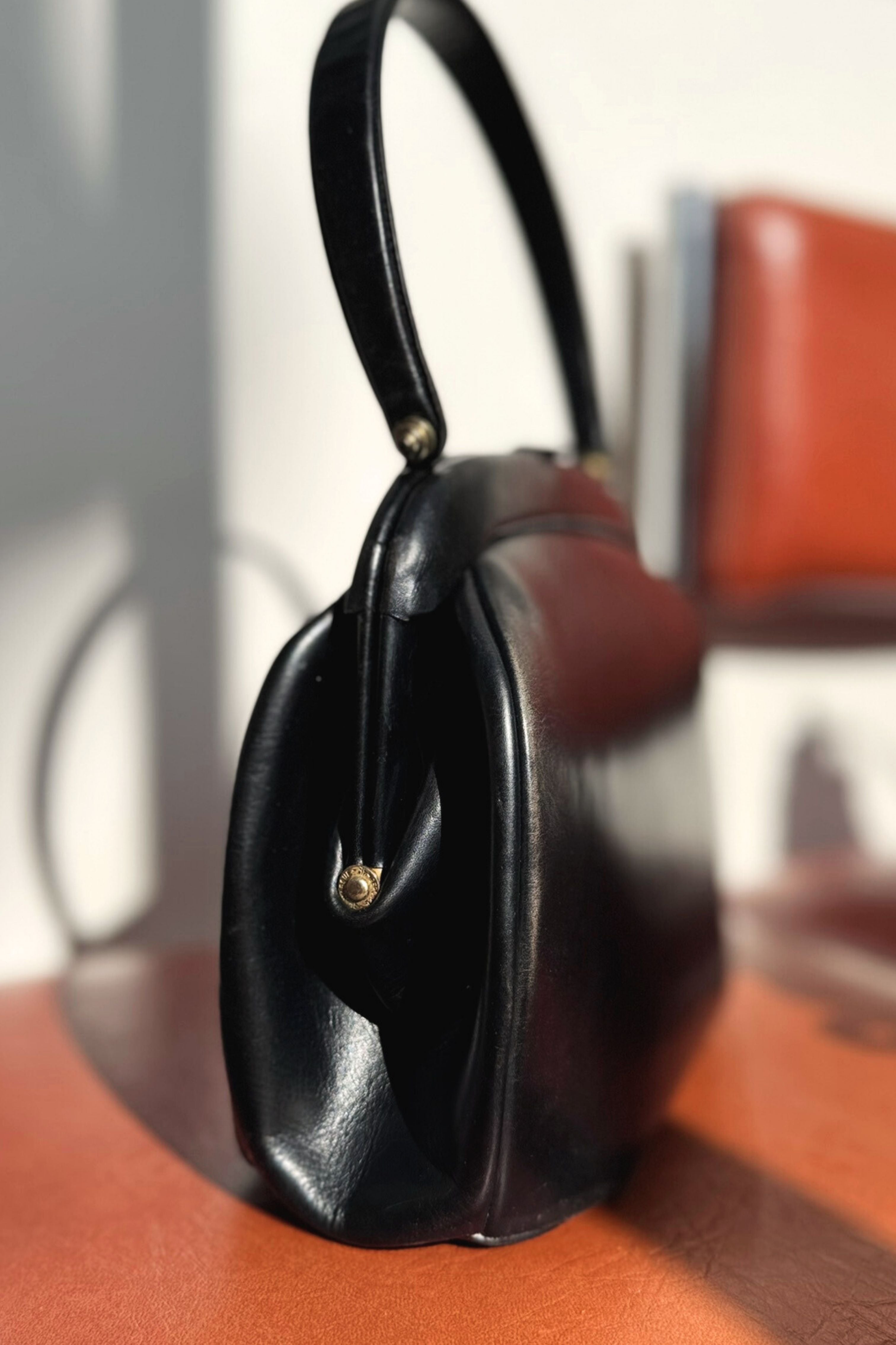 Black leather handbag