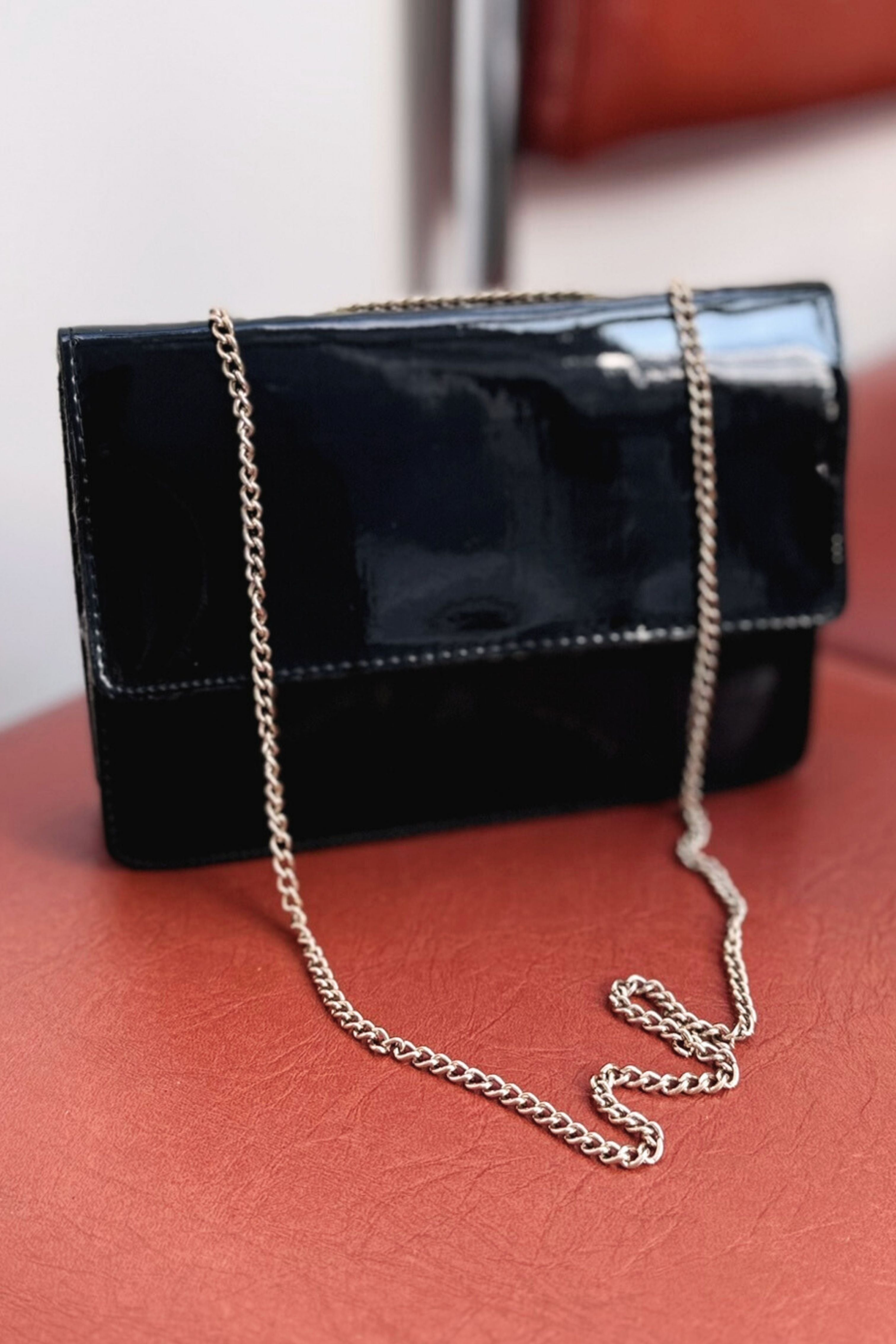 Black leather handbag