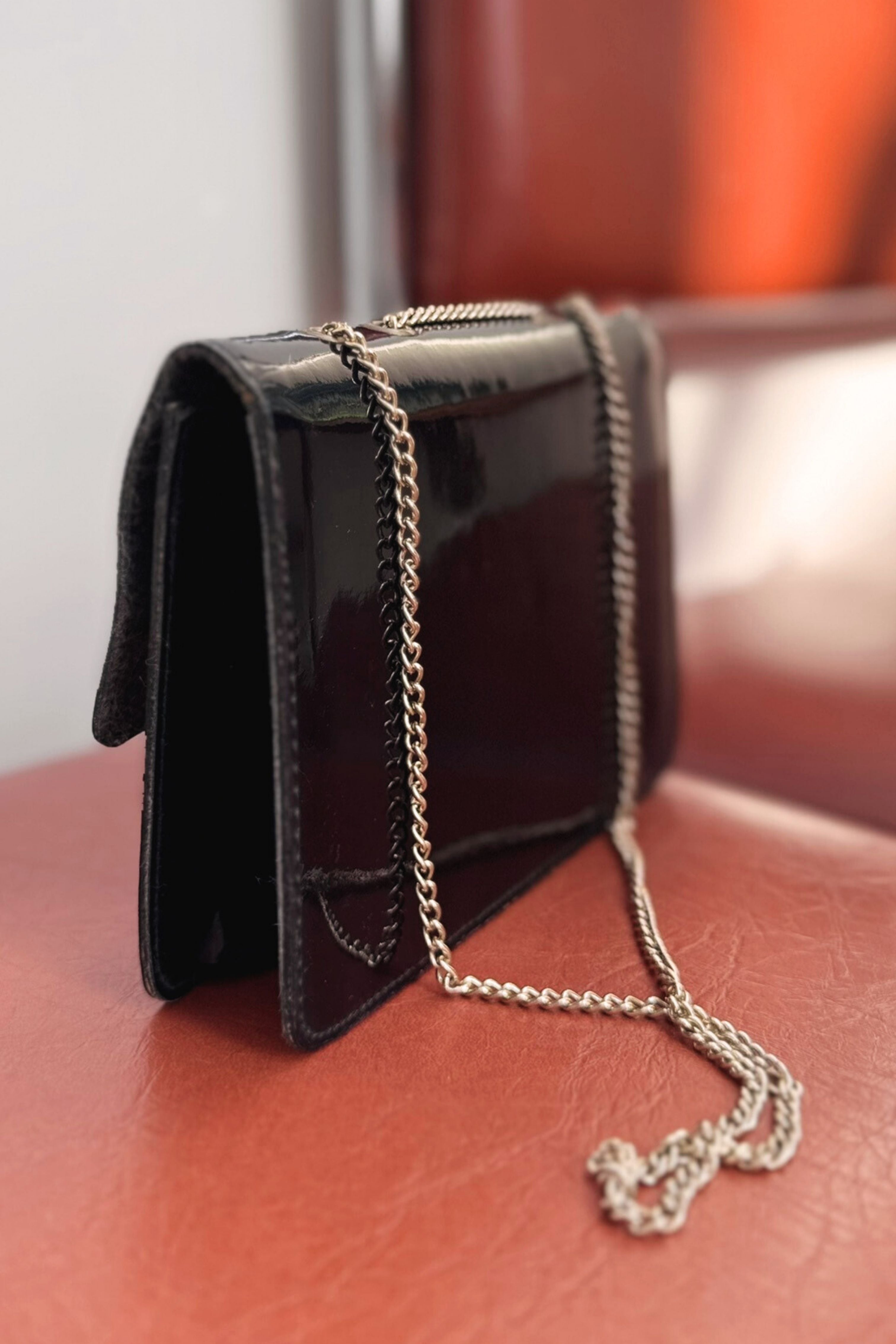 Black leather handbag