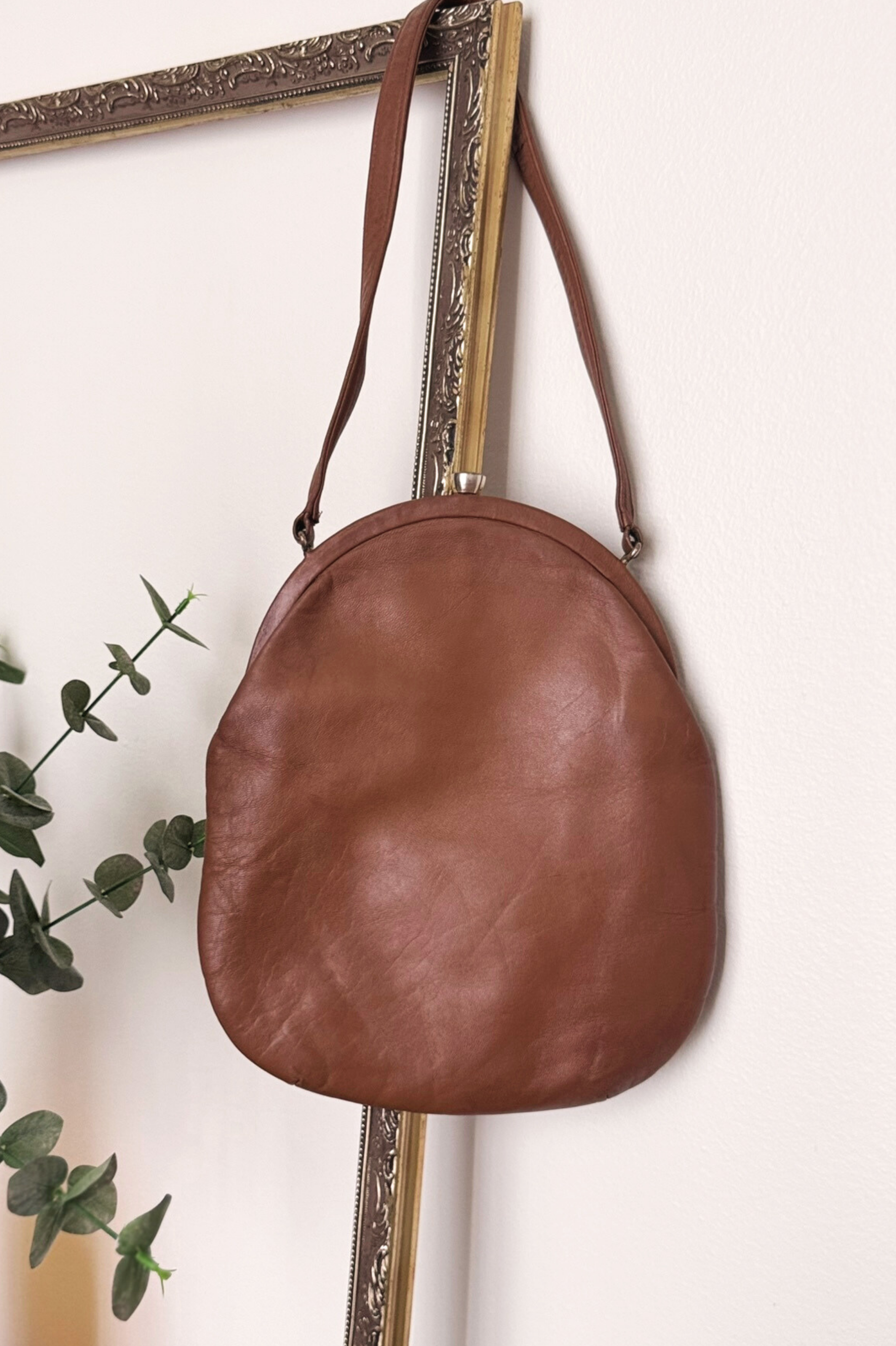 Brown crocodile patchwork leather handbag