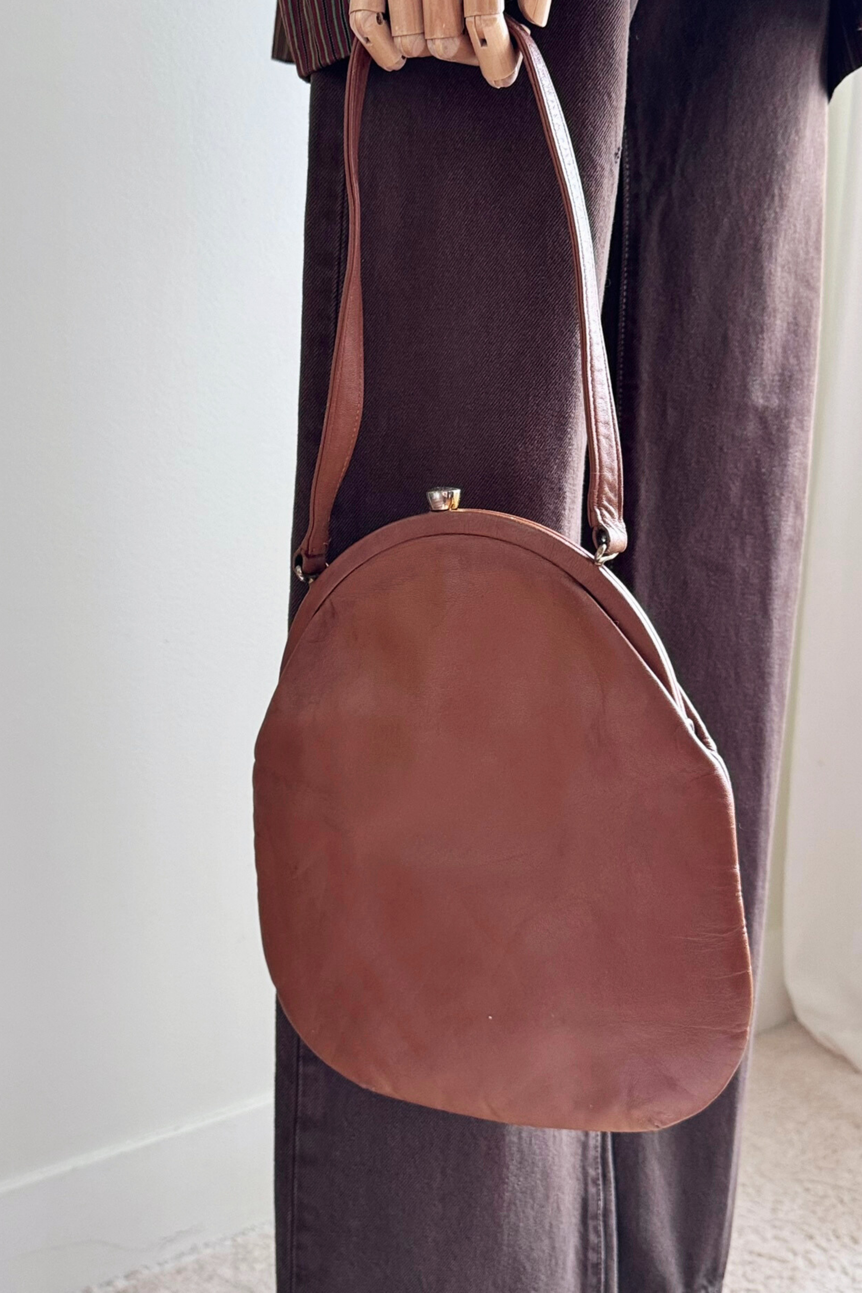 Brown crocodile patchwork leather handbag