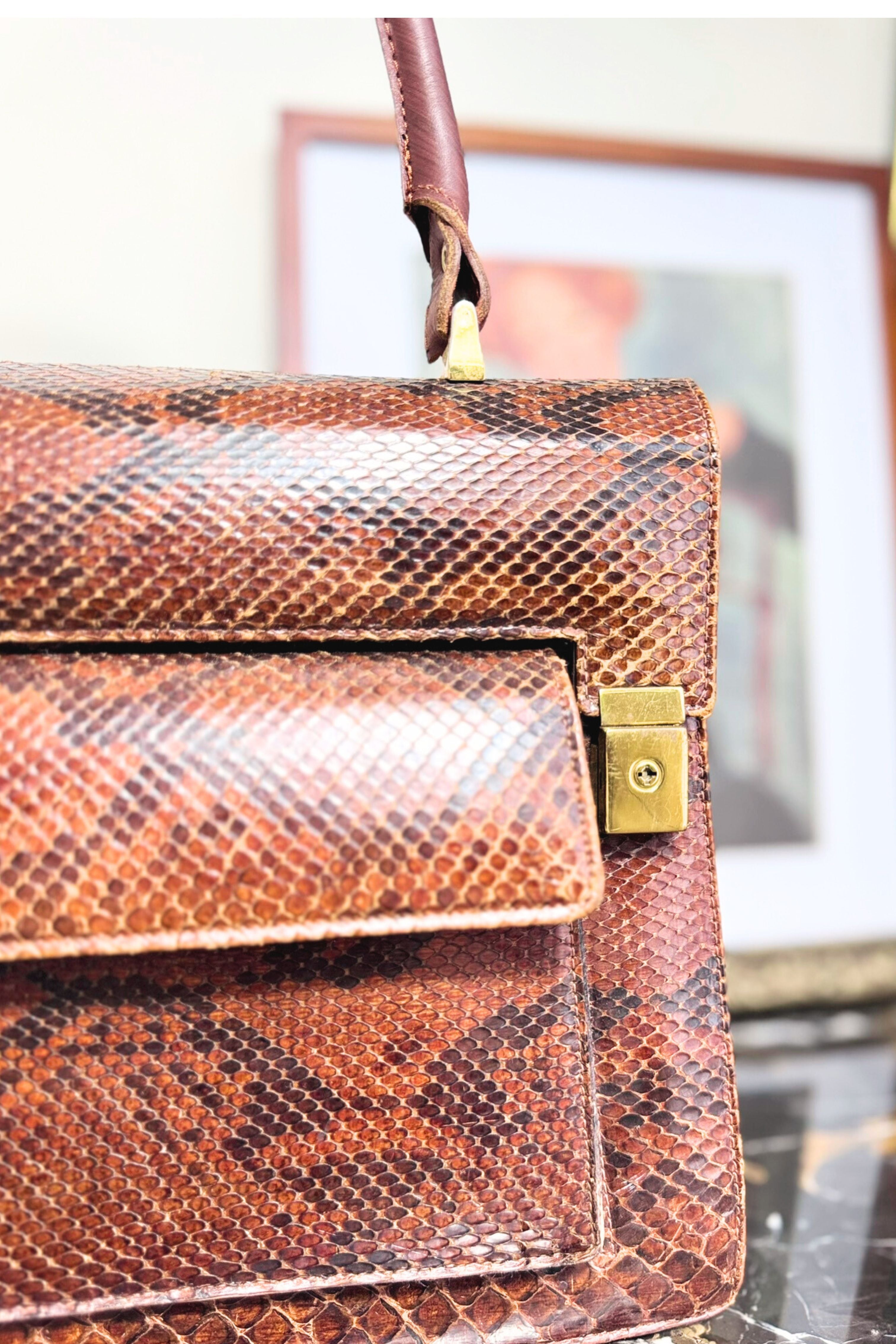 Sac à main en cuir python camel