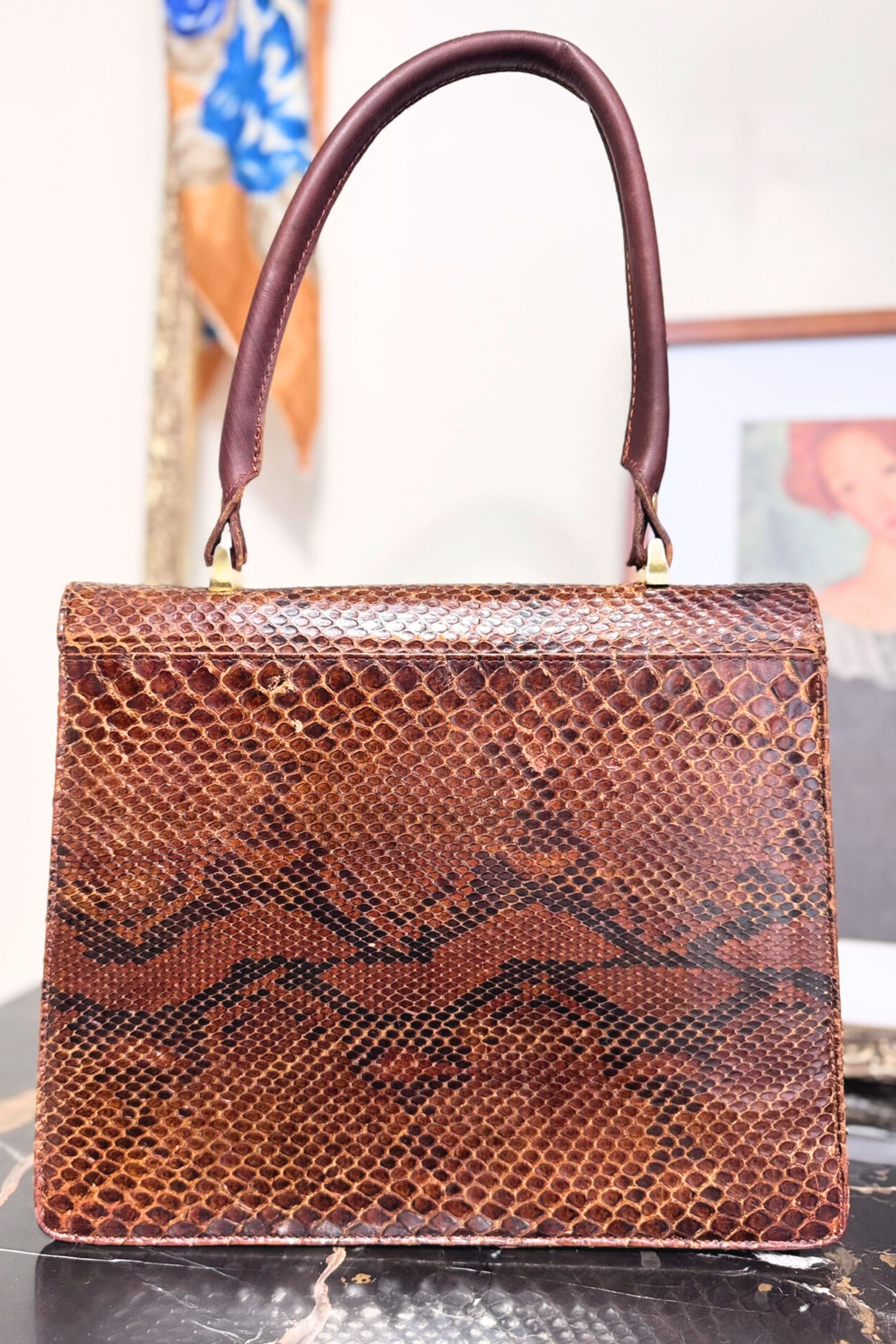 Sac à main en cuir python camel