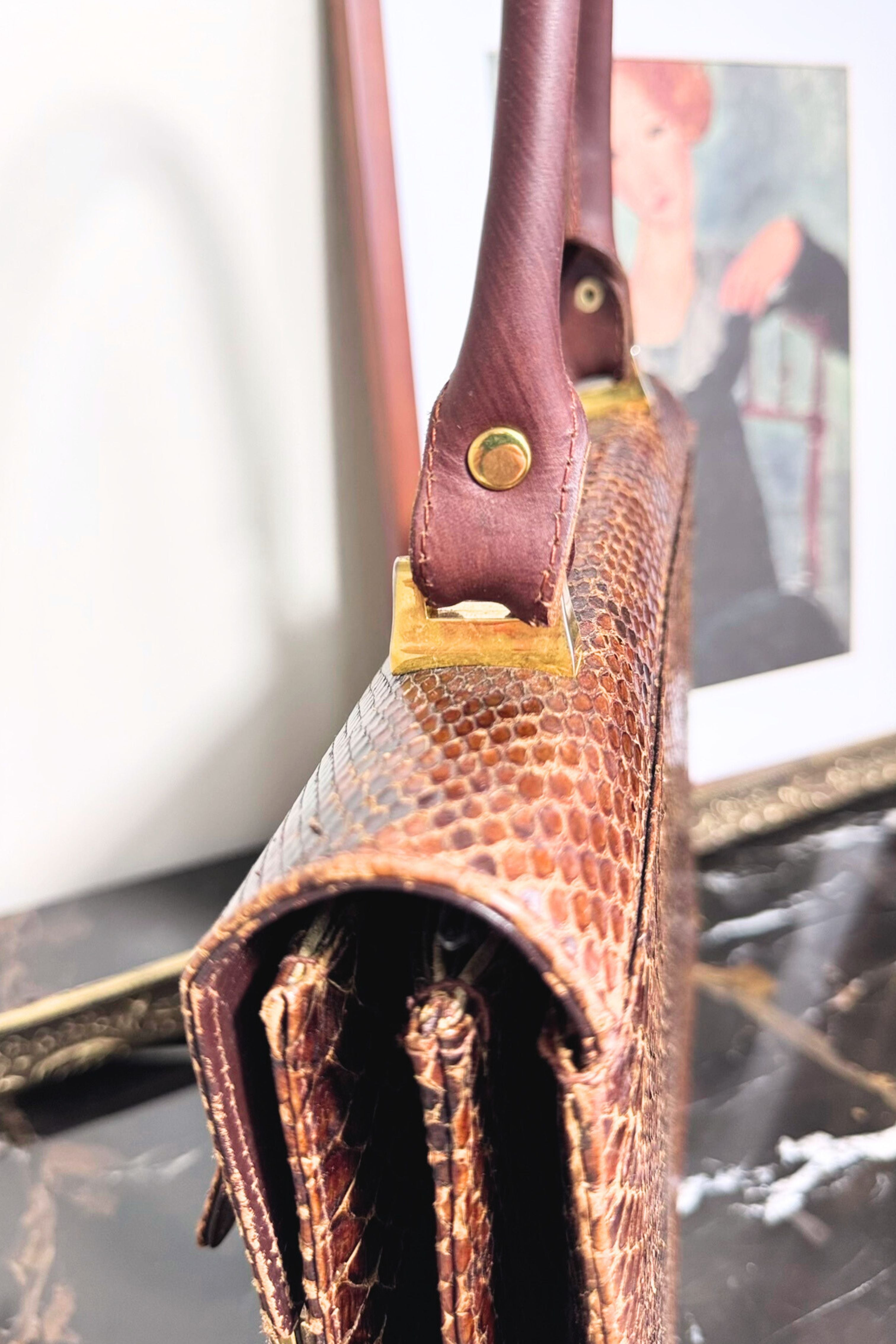 Sac à main en cuir python camel