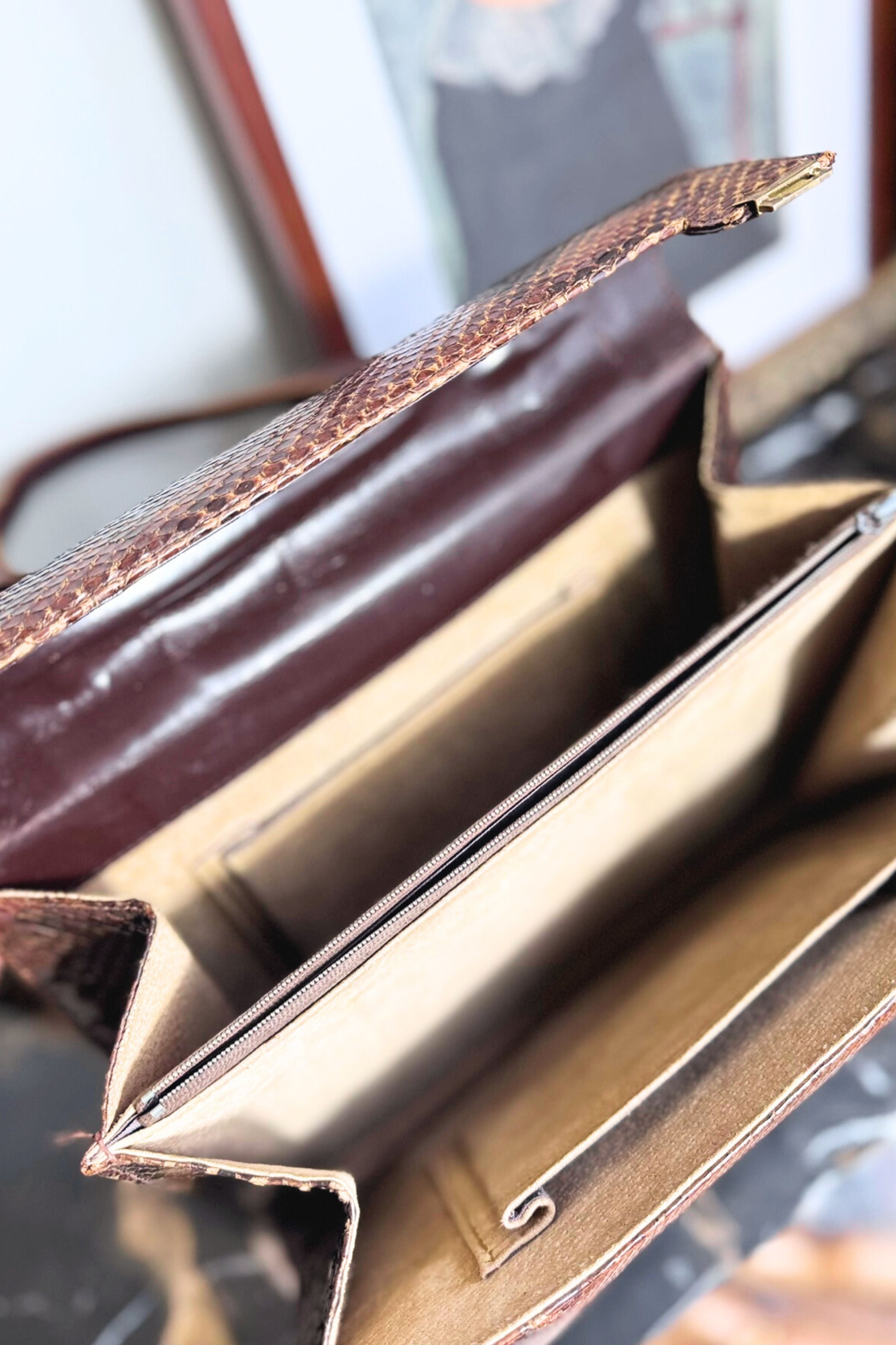 Sac à main en cuir python camel