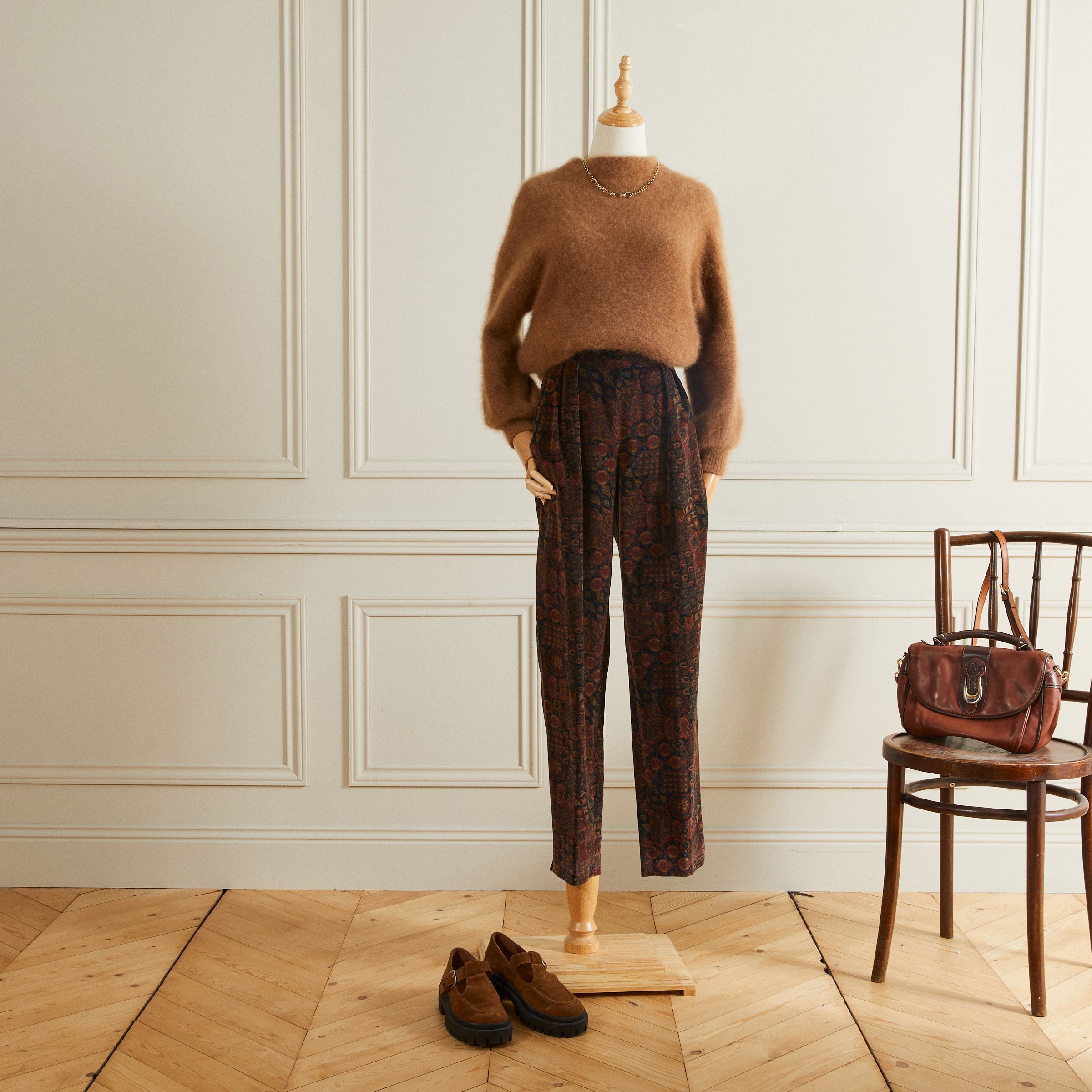 Pantalon en velours à motifs marron