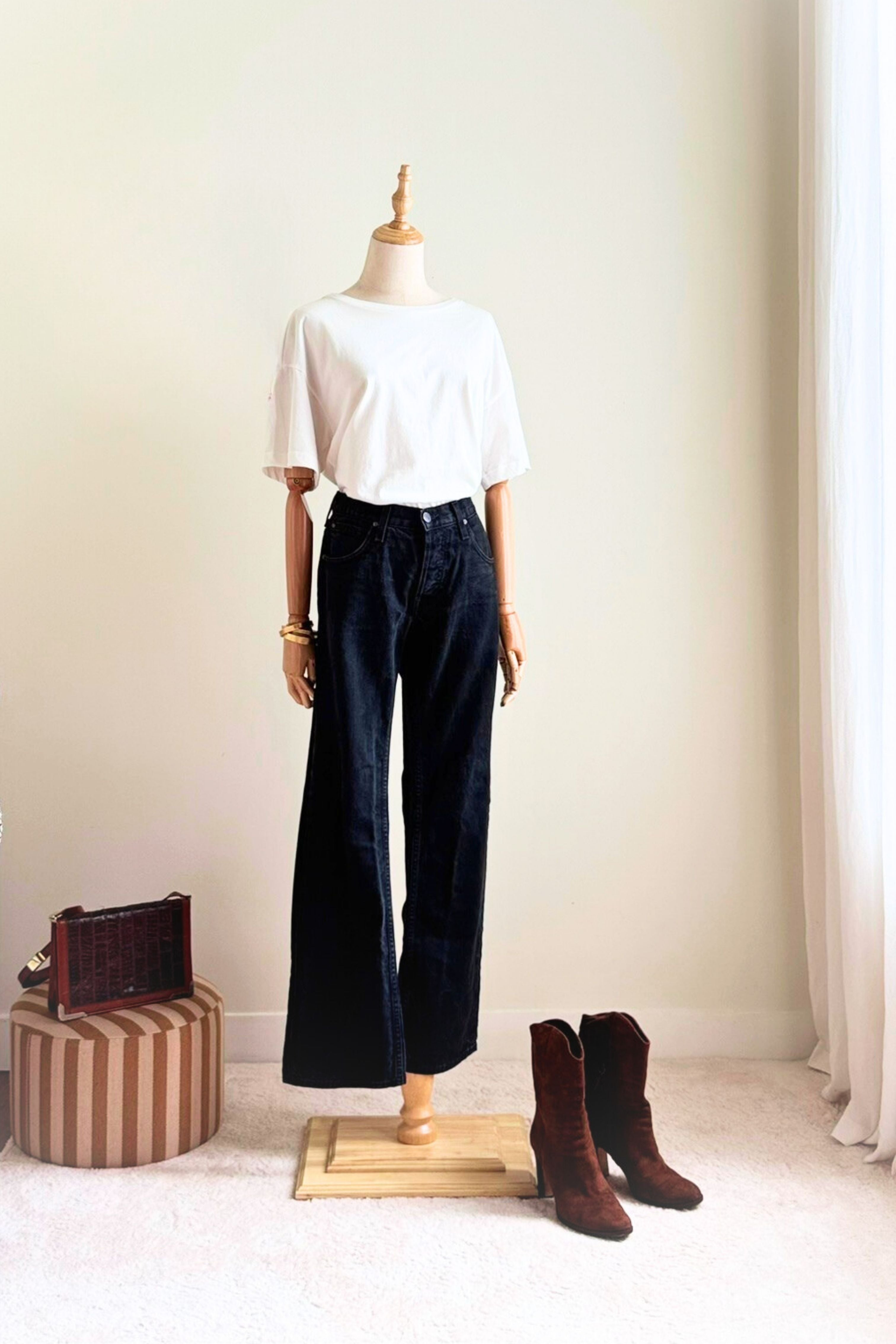 Green checked straight jeans