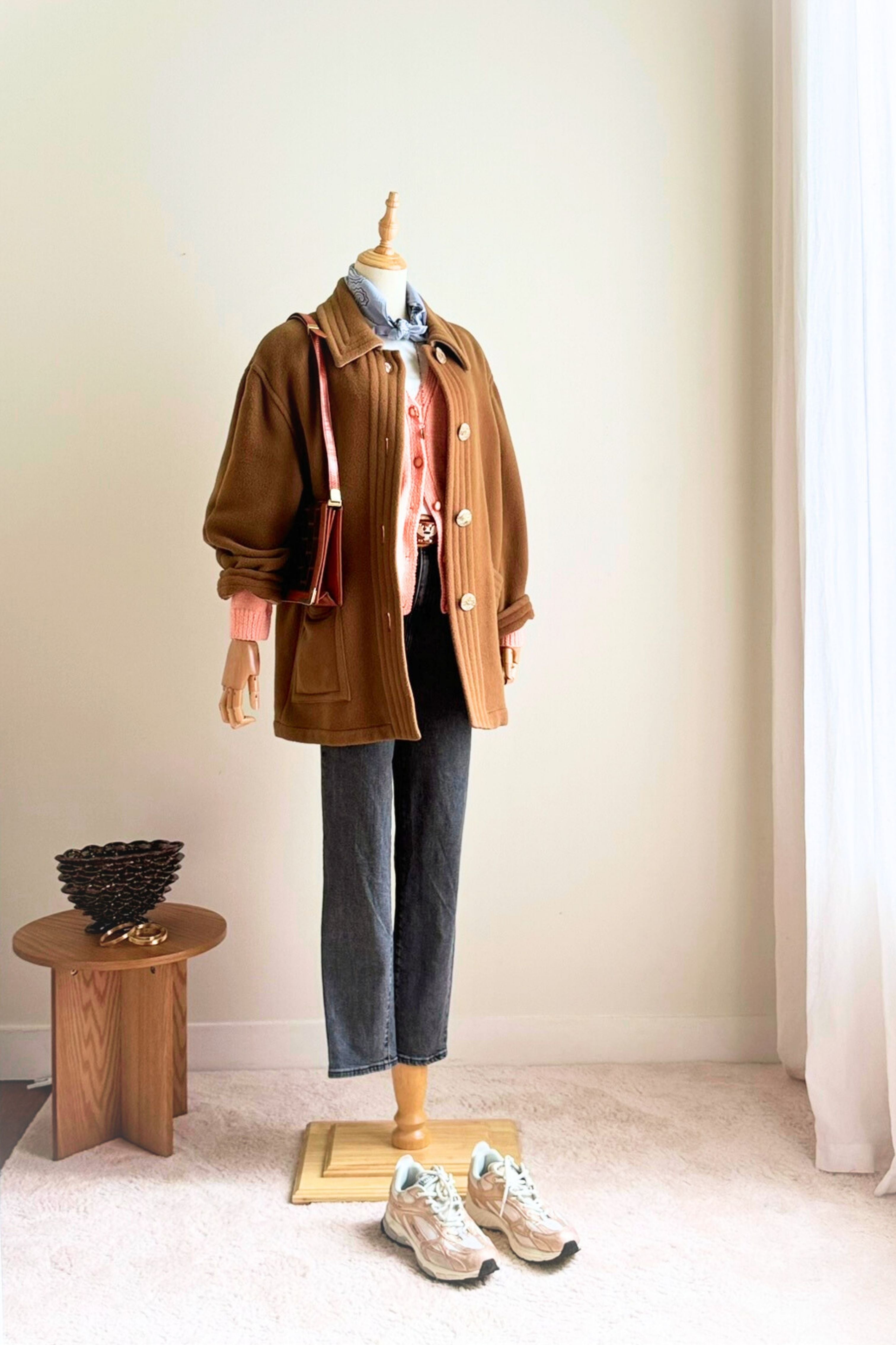 Manteau mi long en laine beige camel