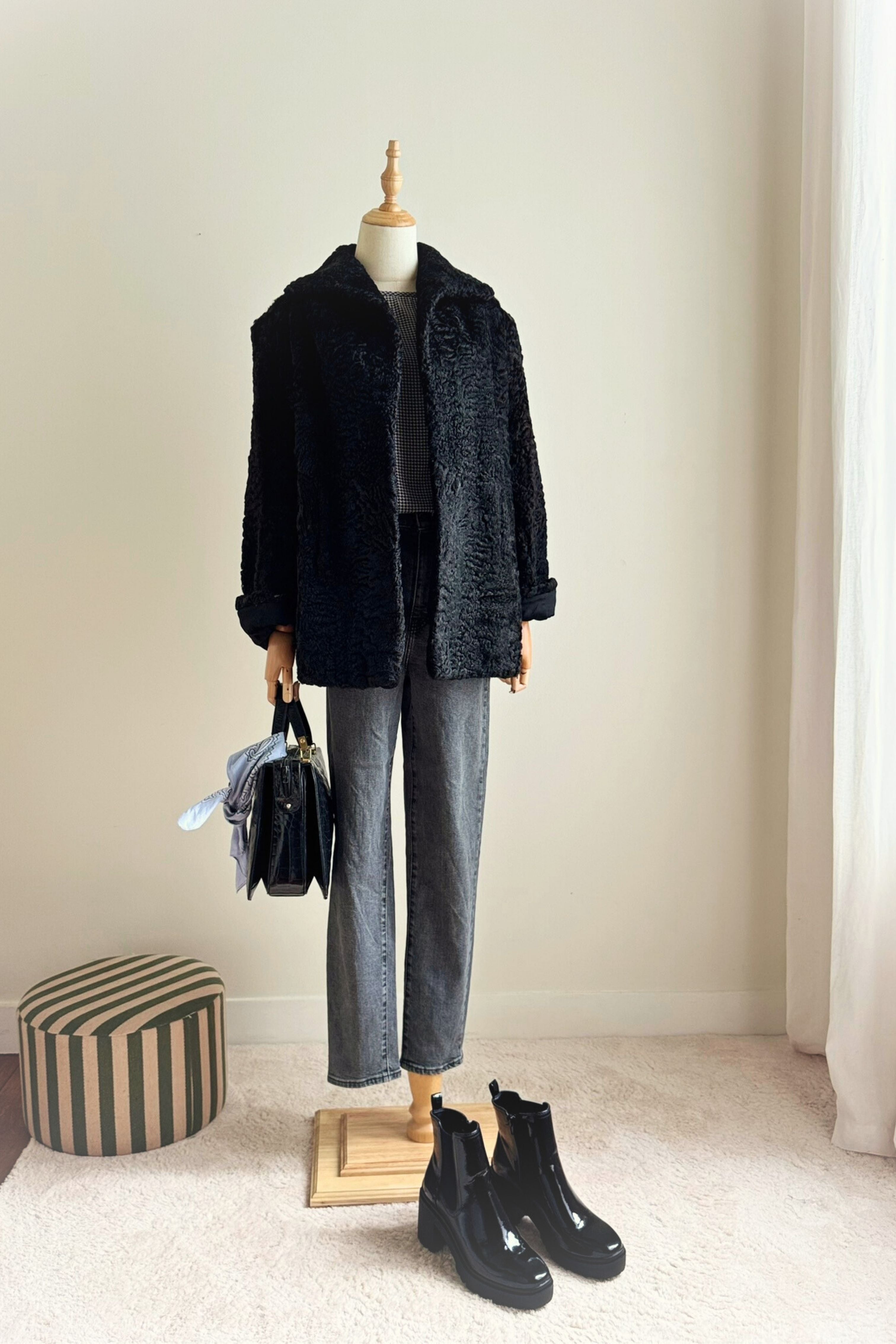 Veste fourrure astrakan noire