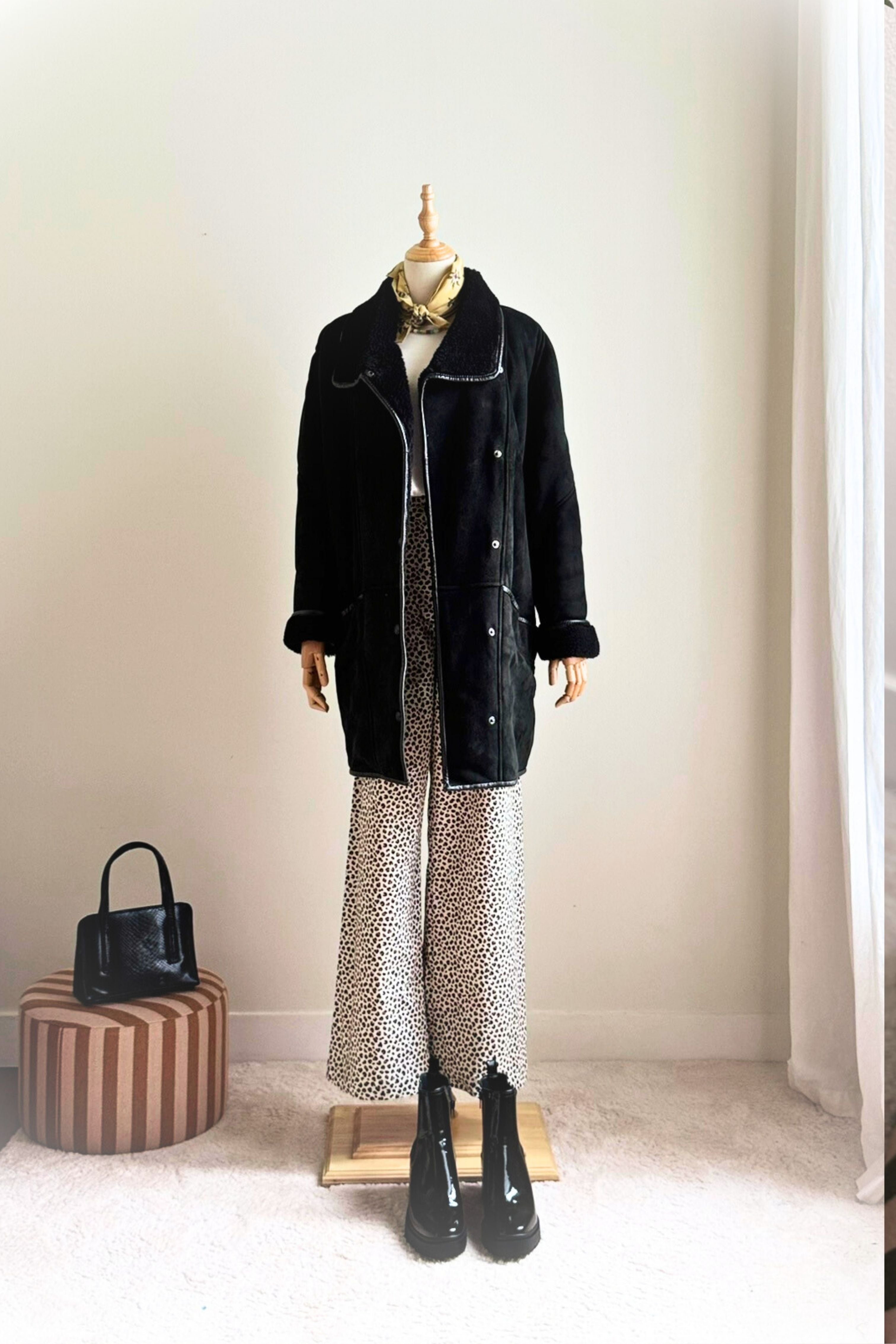 Manteau peau lainée noir