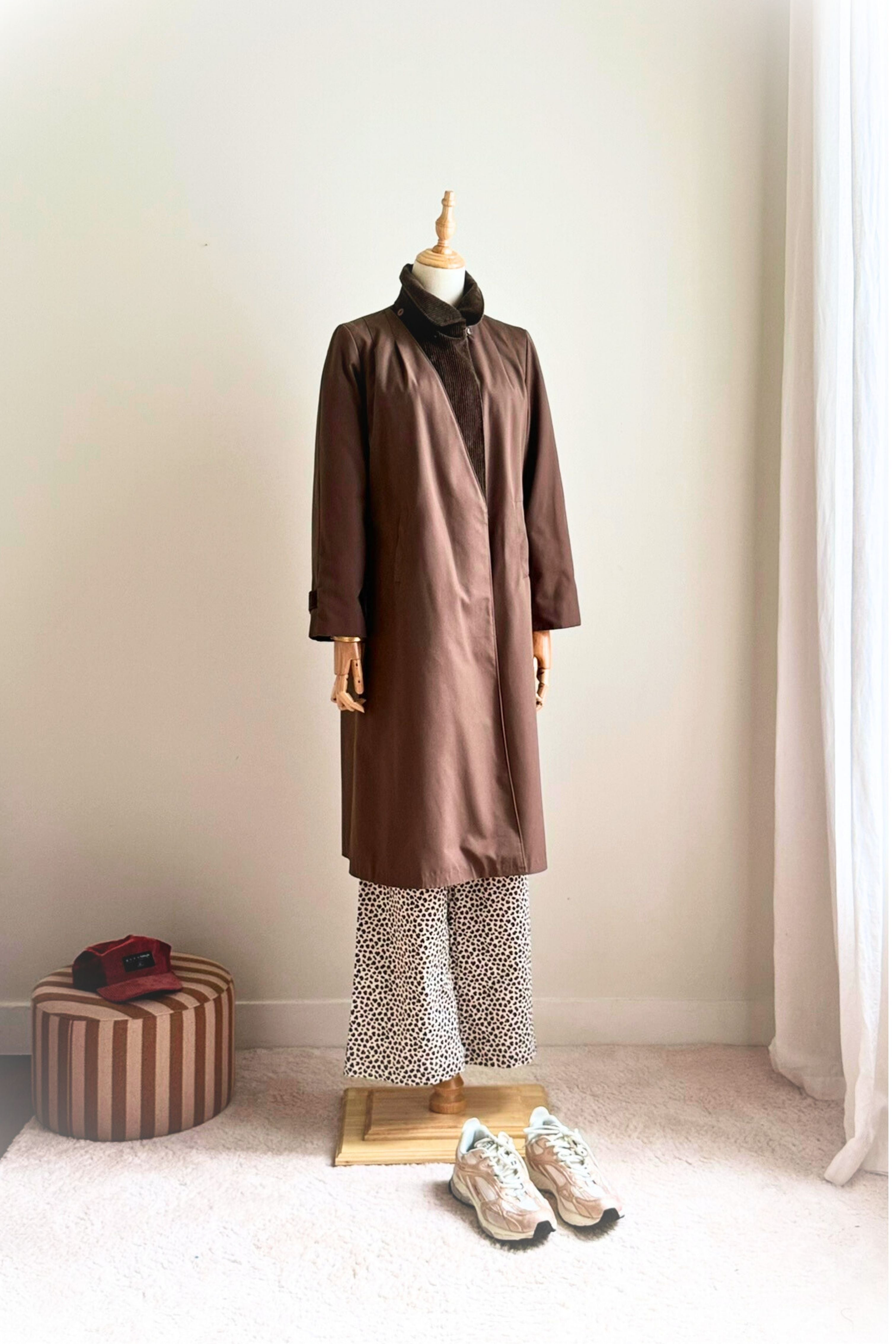 Trench trapèze col velours marron