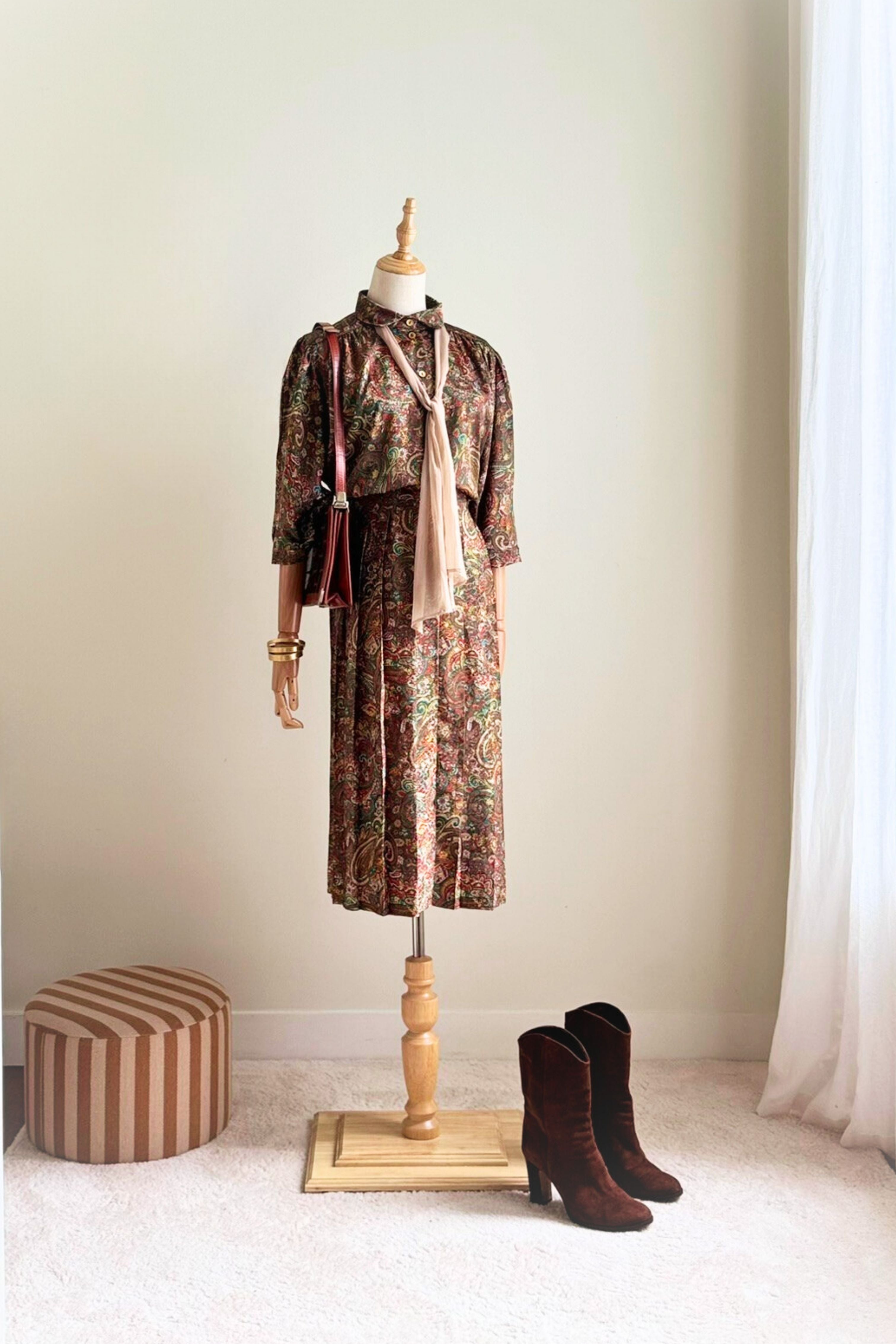 Khaki paisley patterned long dress