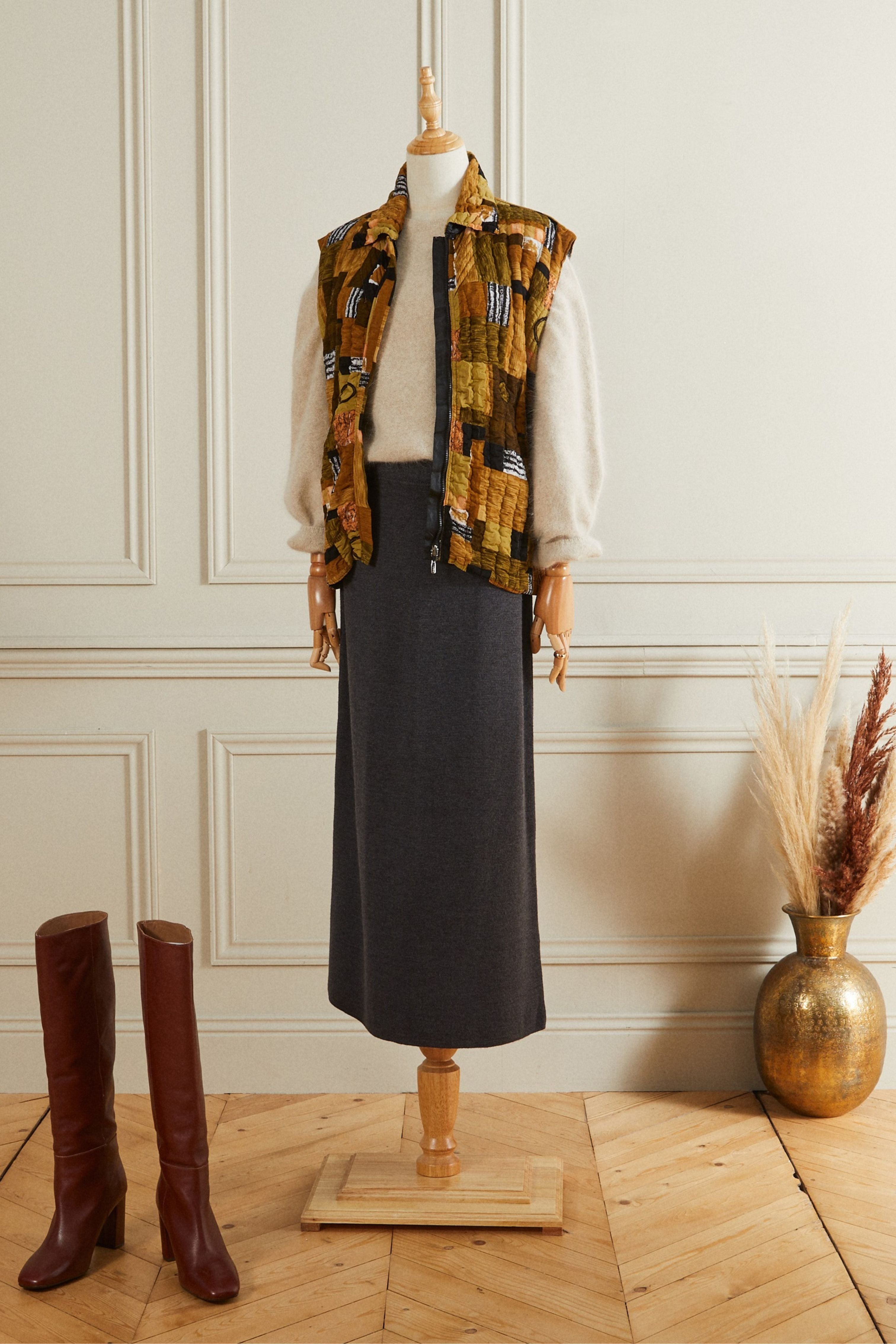 Veste sans manche matelassée à motifs kaki