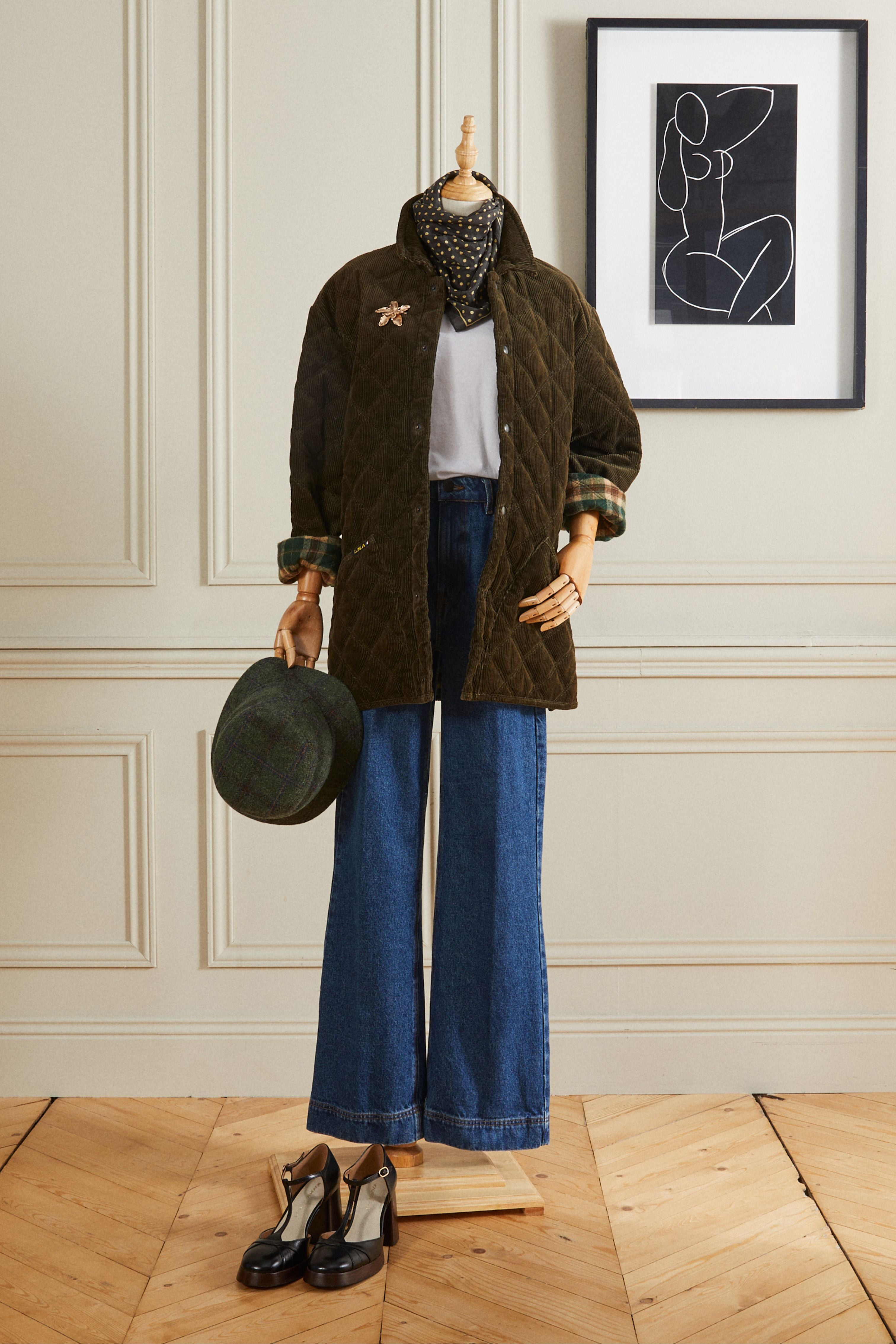 Manteau matelassé en velours marine